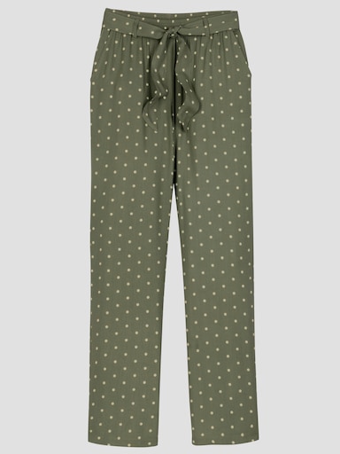 Schlupfhose mit Bindegürtel - khaki-pistazie-bedruckt