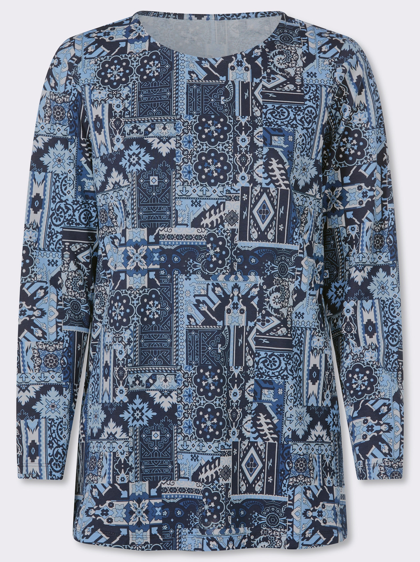 Longshirt mit Patchwork-Druck - marine-himmelblau-bedruckt
