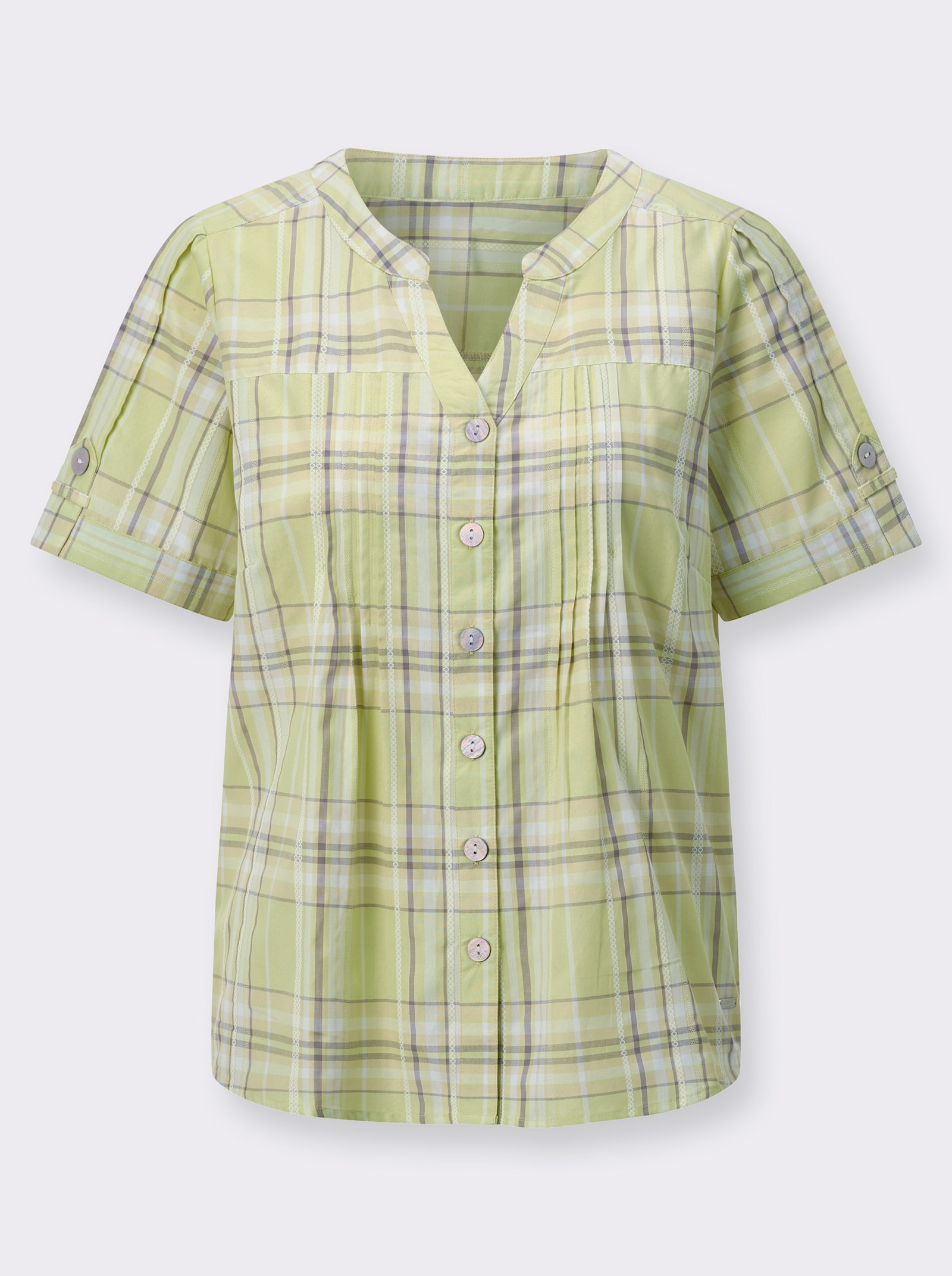 Karobluse im pflegeleichten Material-Mix - pistazie-taupe-kariert