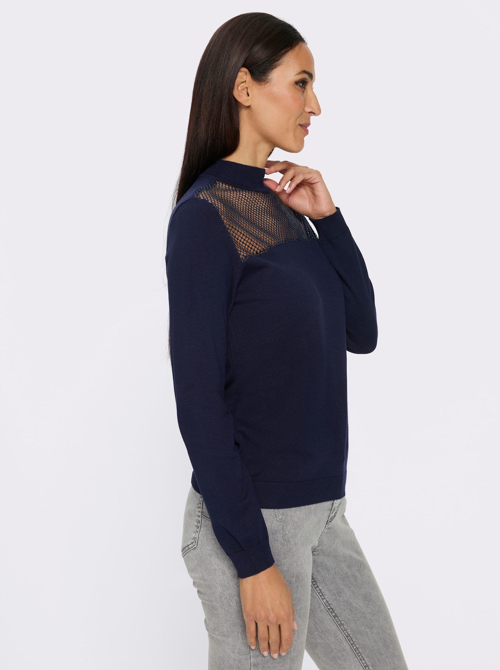 heine Pullover met lange mouwen en netinzet - marine