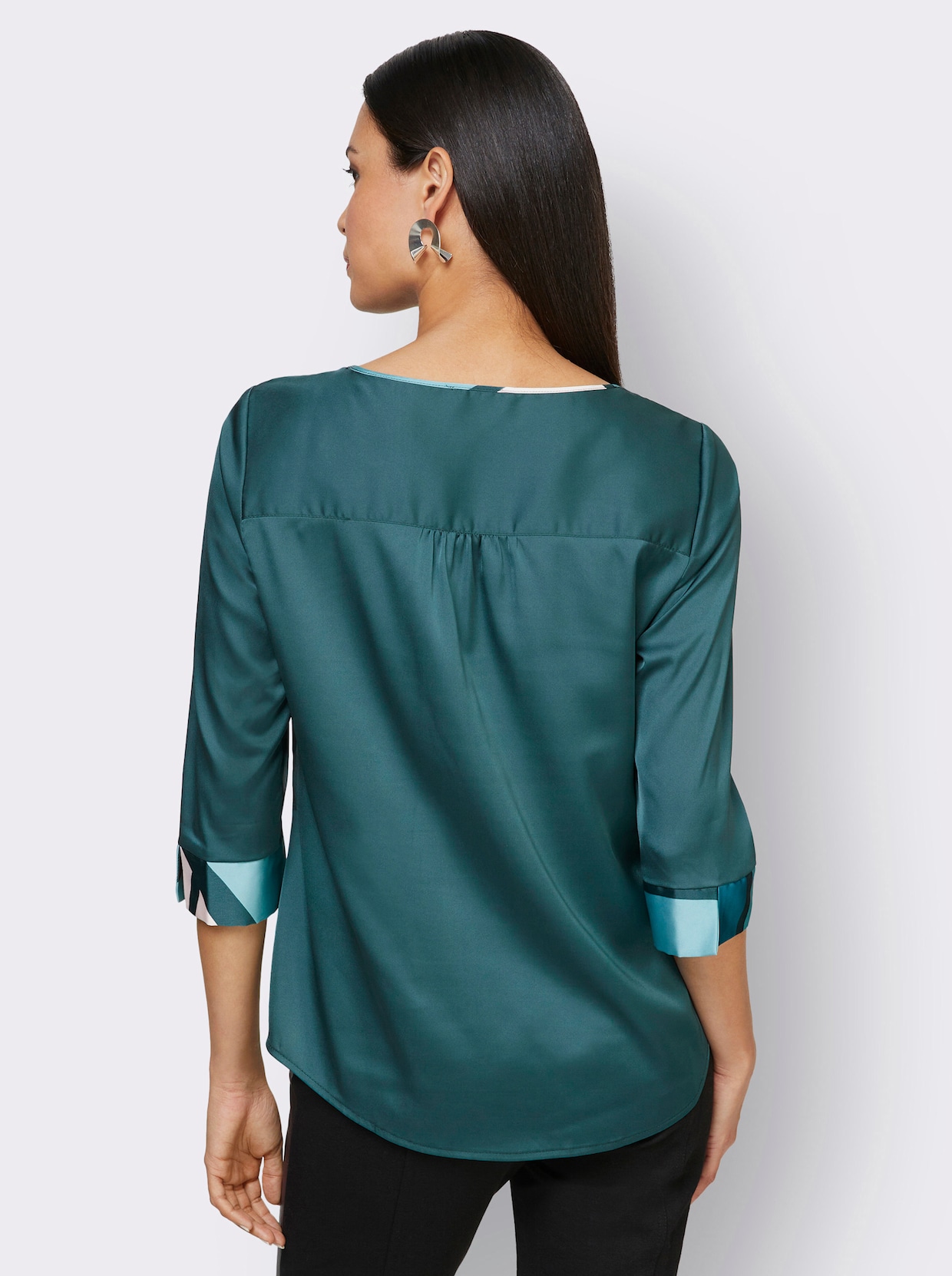 Comfortabele blouse - ecru/petrol bedrukt