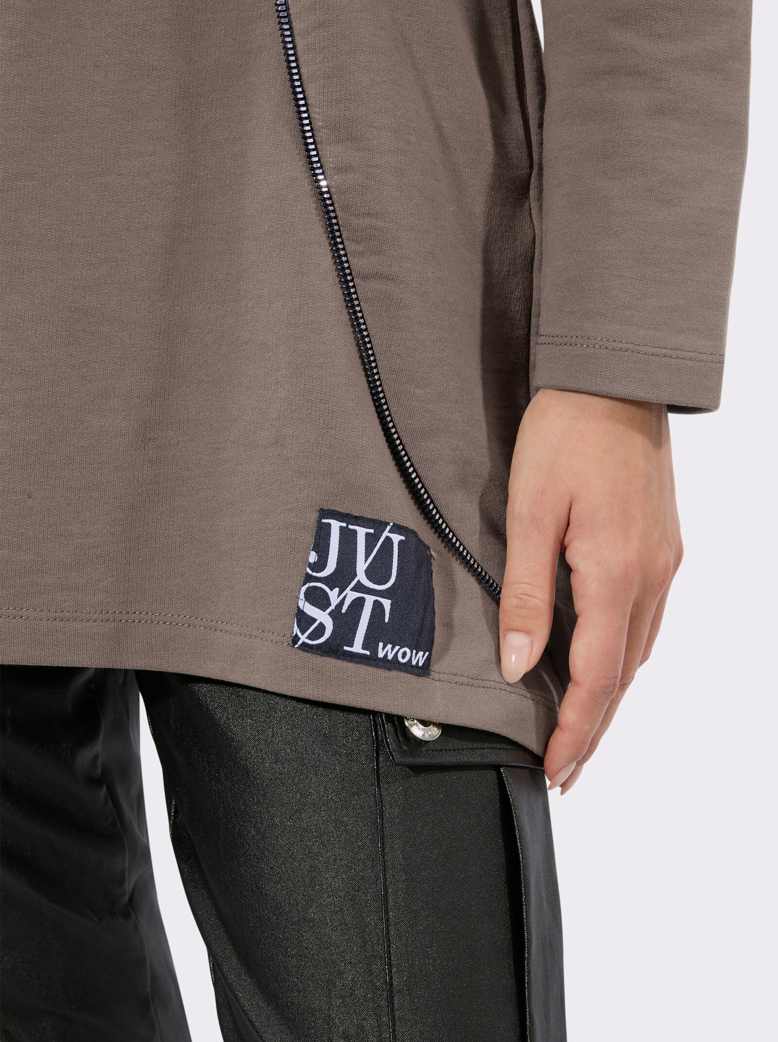 Longsweatshirt mit Zierreißverschluss - dunkeltaupe