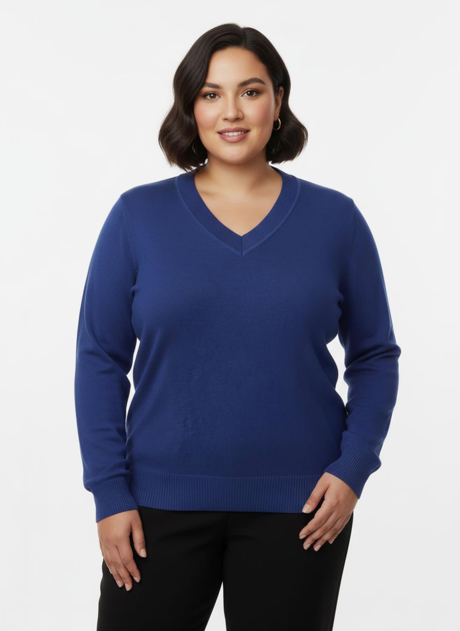 V-Ausschnitt-Pullover aus Feinstrick - royalblau