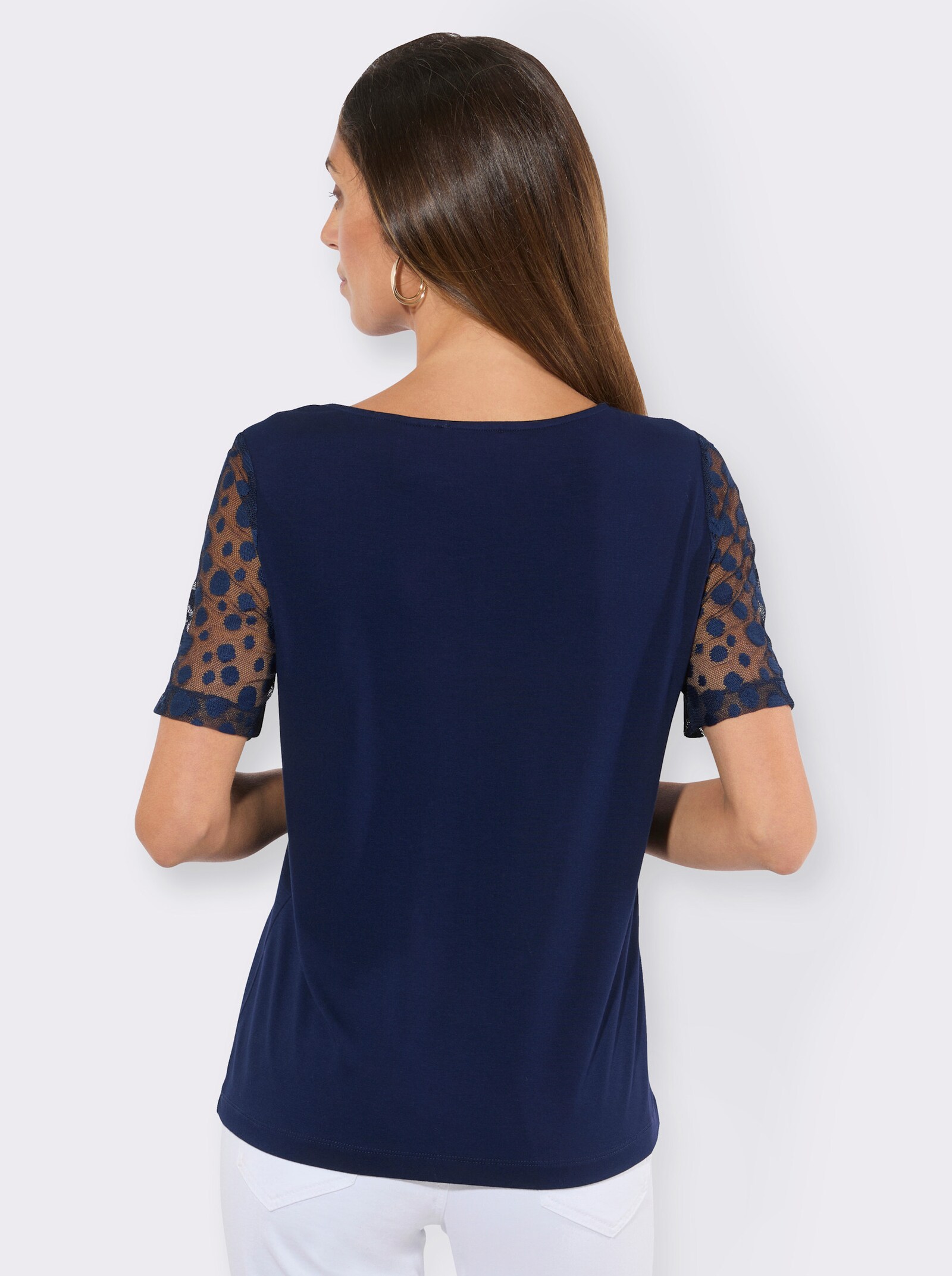 Kurzarmshirt mit Mesh-Einsatz - marine