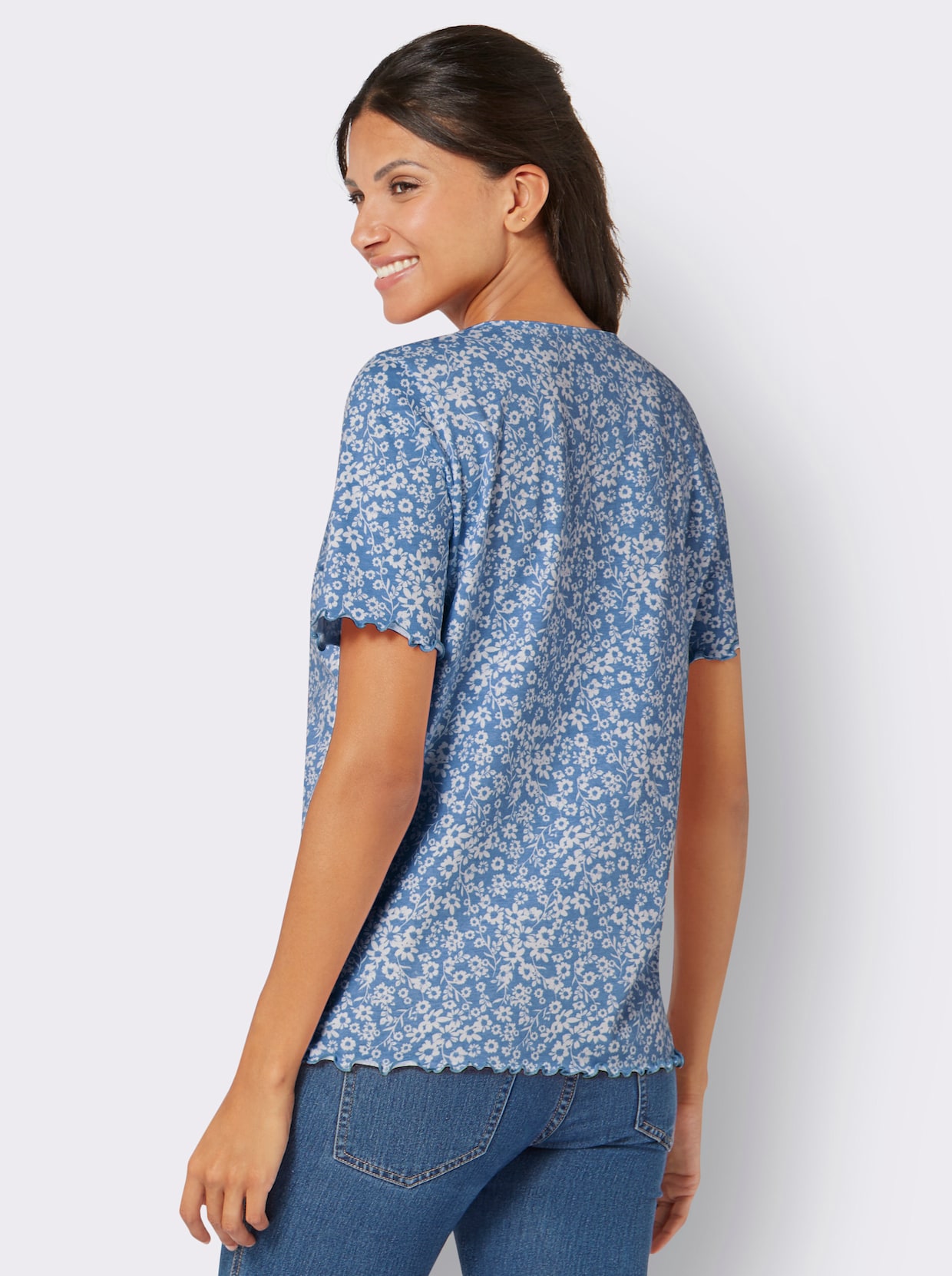 Shirt met korte mouwen - middenblauw/ecru bedrukt