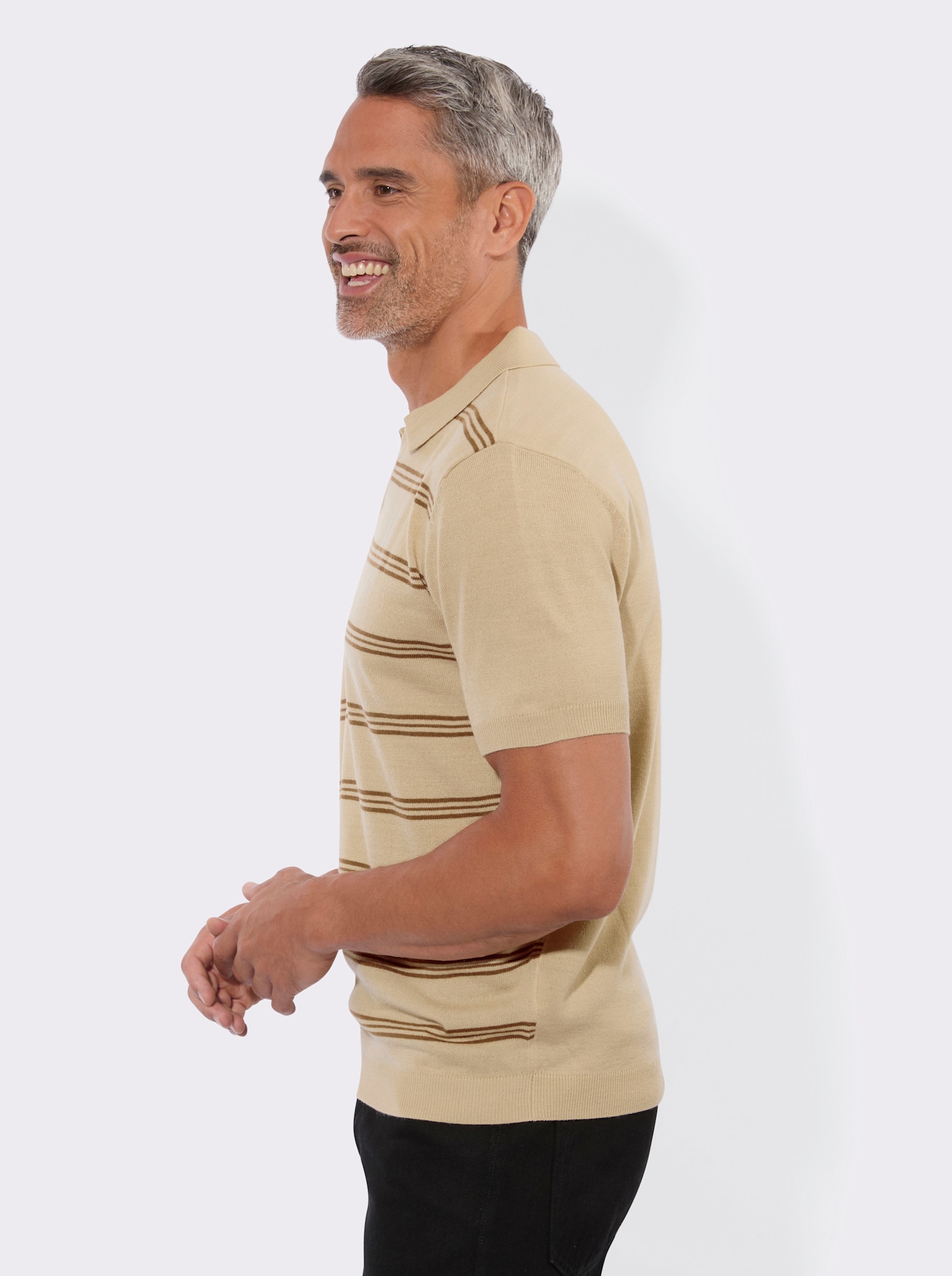 Polopullover mit Streifenmuster - beige-braun
