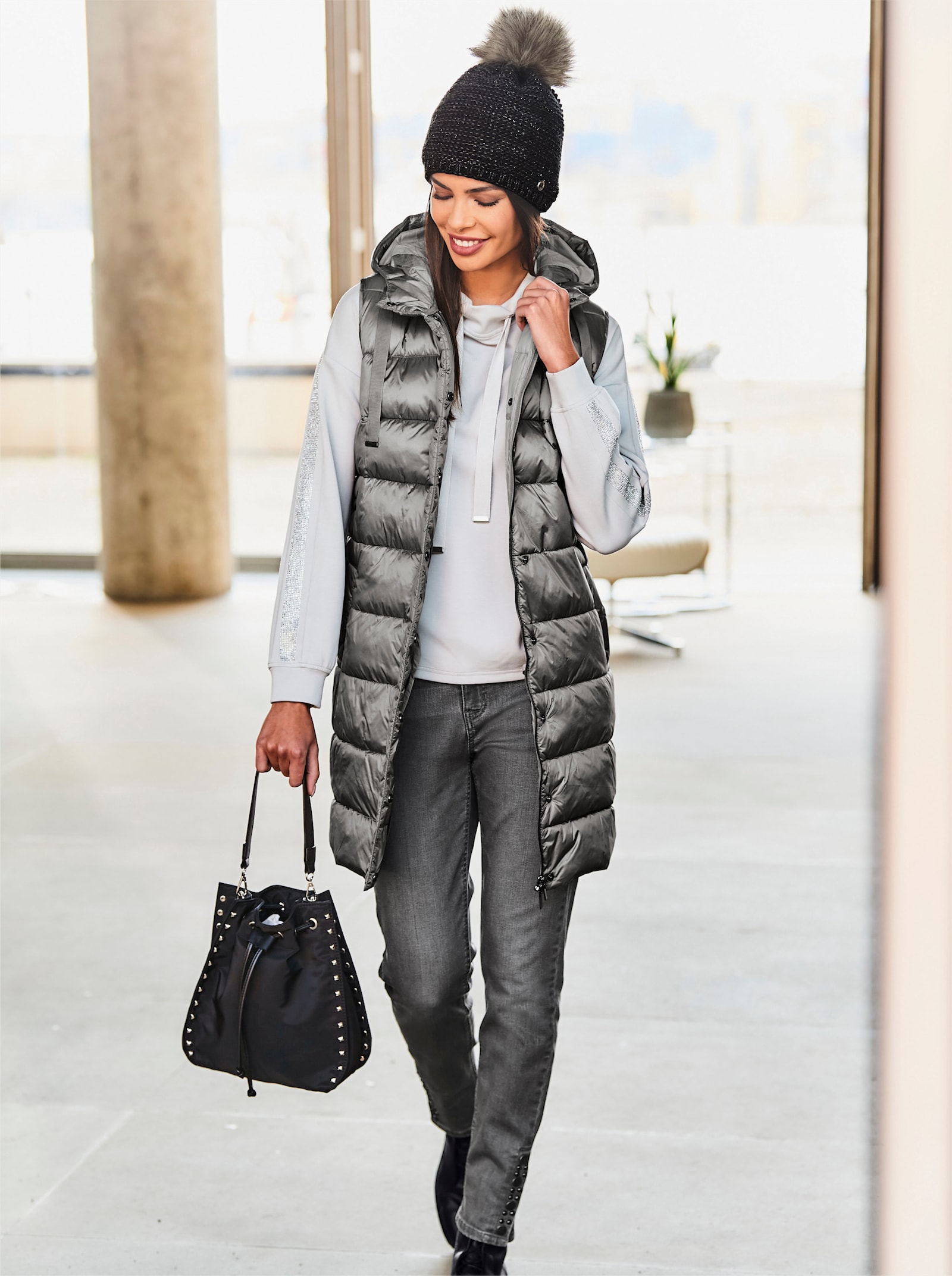 heine Gilet matelassé avec capuche - gris