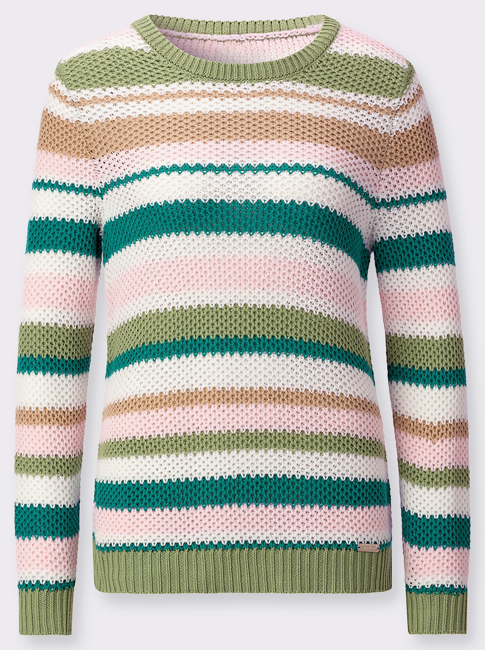 Rundhalspullover im Ringel-Dessin - eucalyptus-hellrosé-geringelt