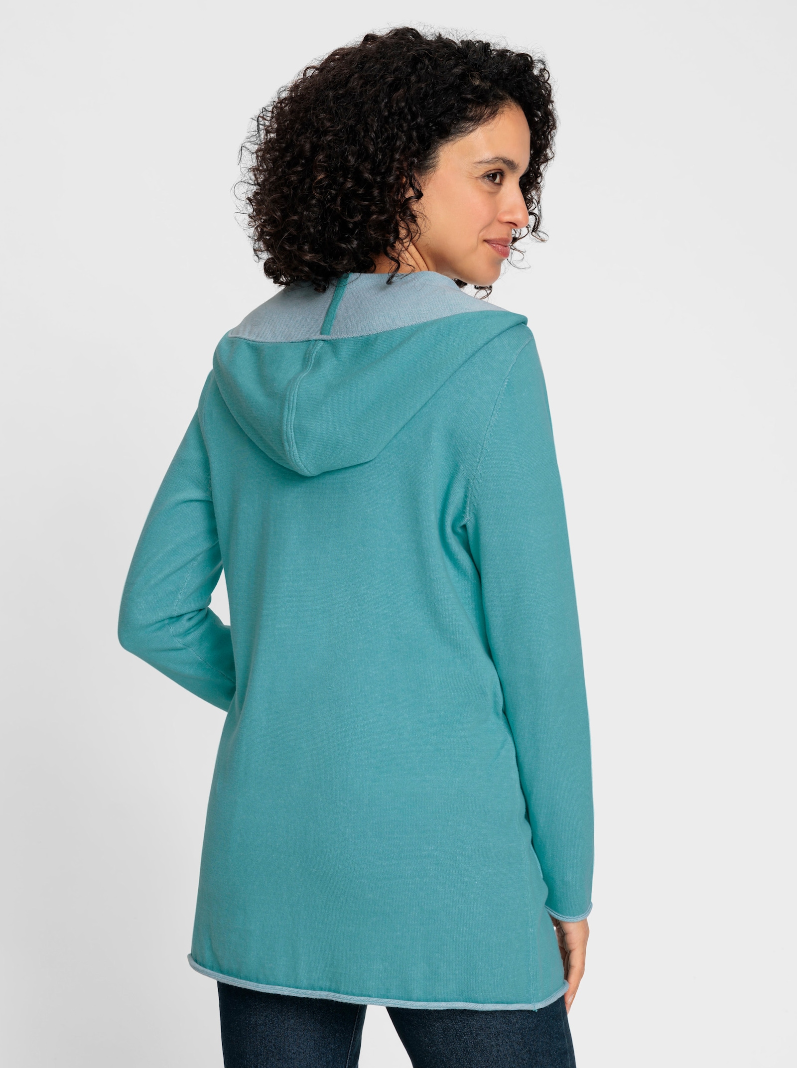 Longstrickjacke in offener Form - ozean-meliert