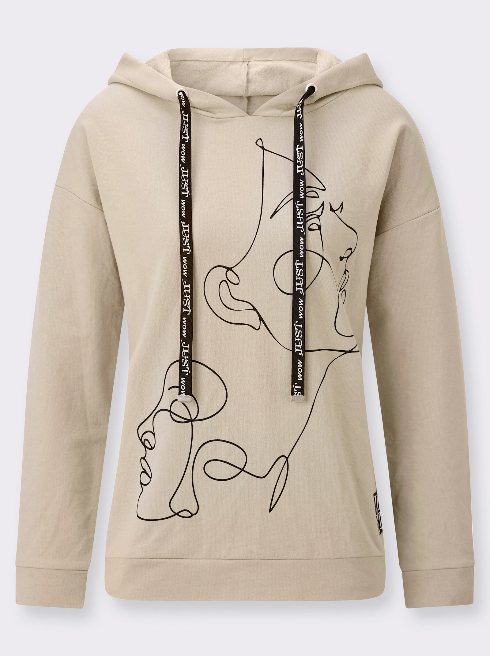 Kapuzensweatshirt mit Linien-Motiv - sand