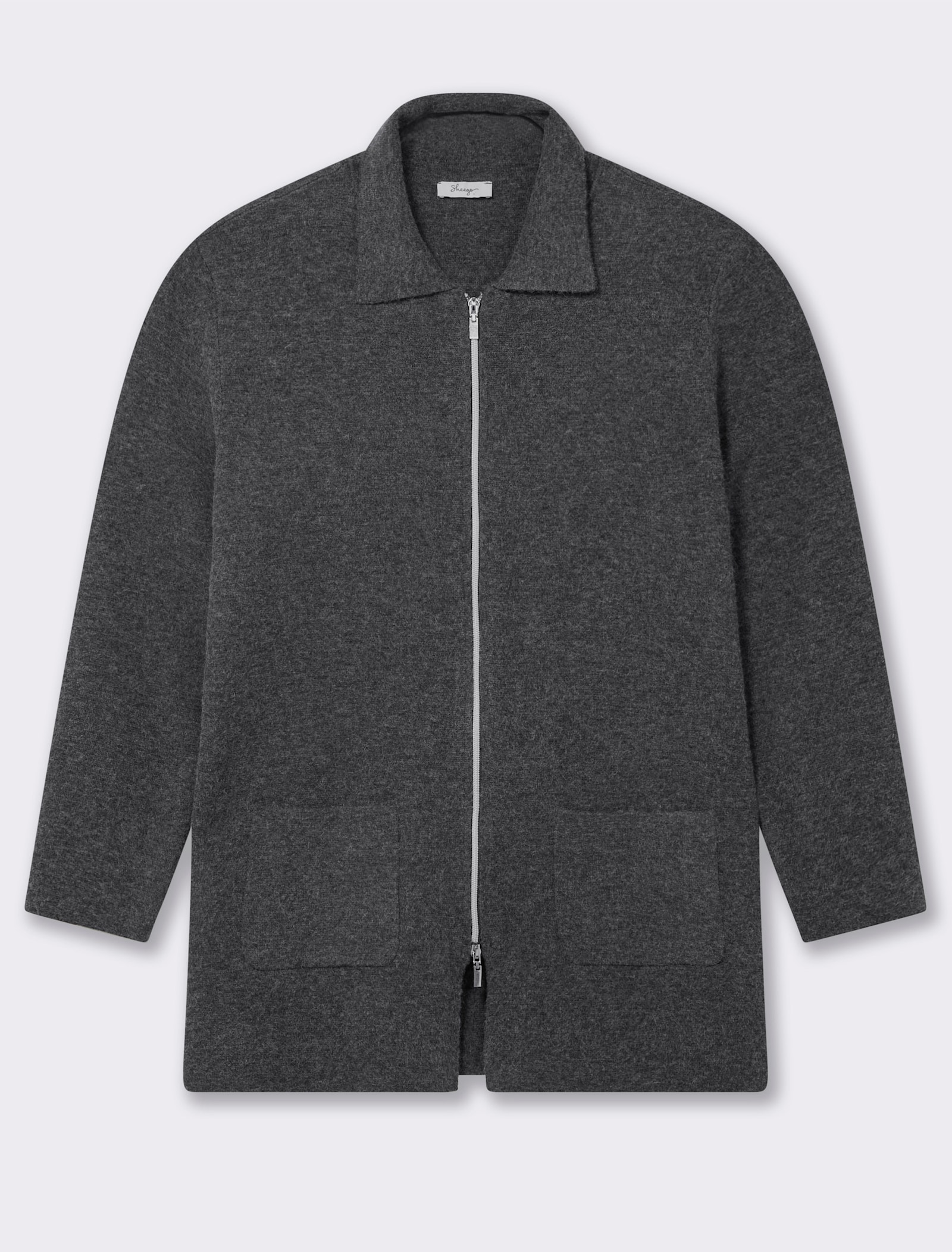 sheego Strickjacke mit Zipper und Umlegekragen - graphit-meliert