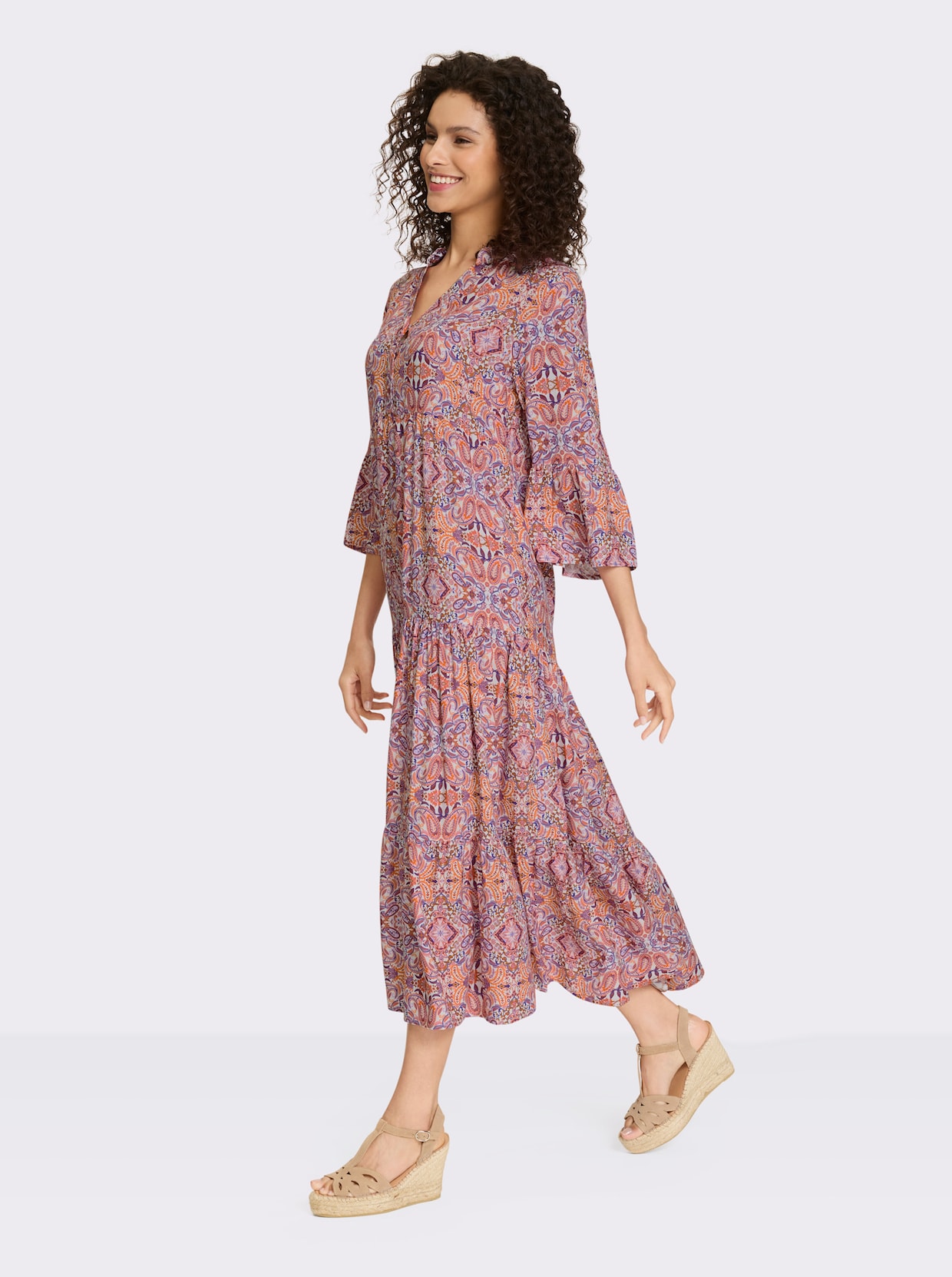 heine Stufenkleid - ecru-rosé-bedruckt