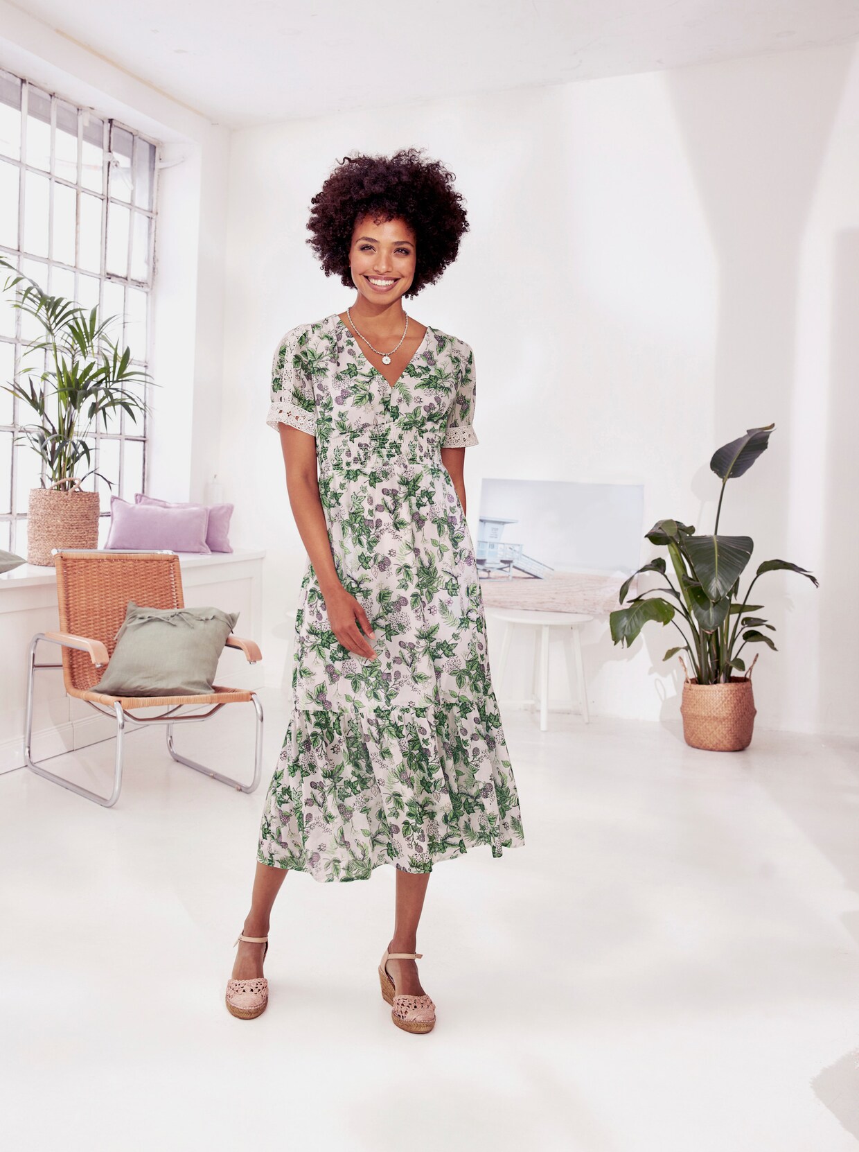 heine Druck-Kleid - ecru-apfel-bedruckt