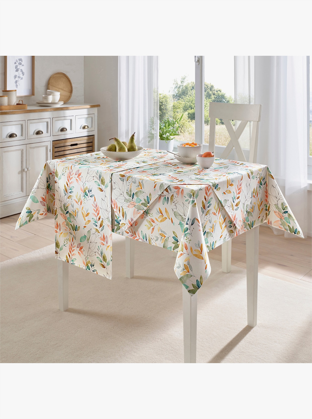 Tischdecke - weiß-apricot-bedruckt