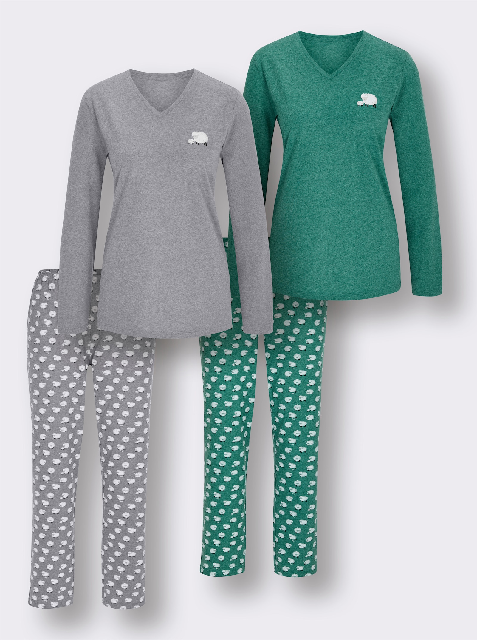 wäschepur Pyjama's - groen gemêleerd + steengrijs gemêleerd