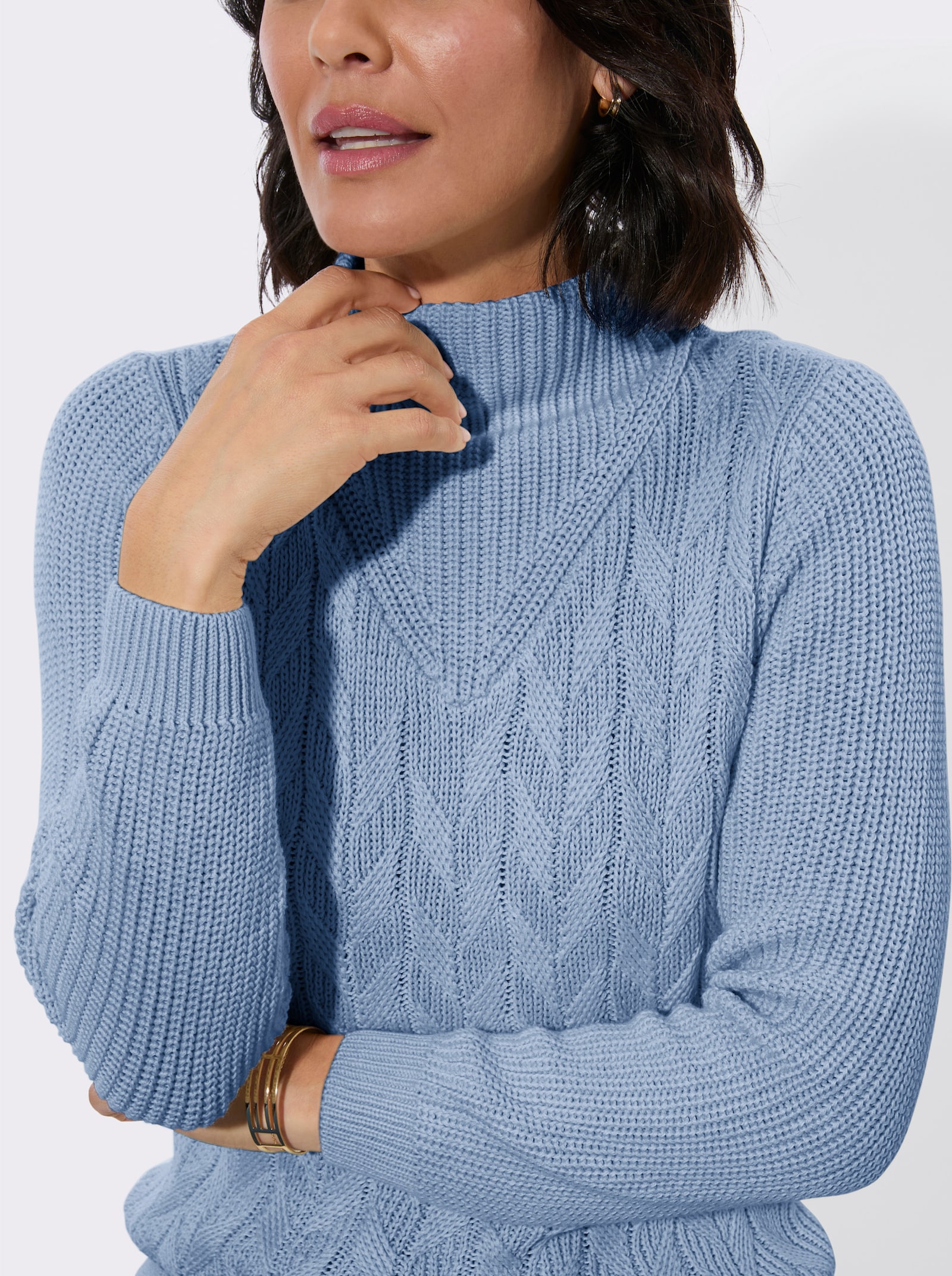 Langarm-Pullover mit Zopfmuster - bleu