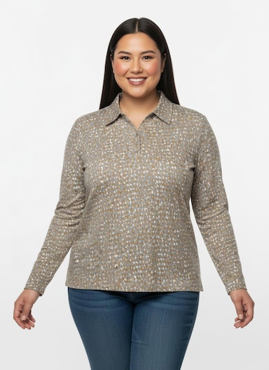 Poloshirt mit Knopfleiste - camel-steingrau-bedruckt