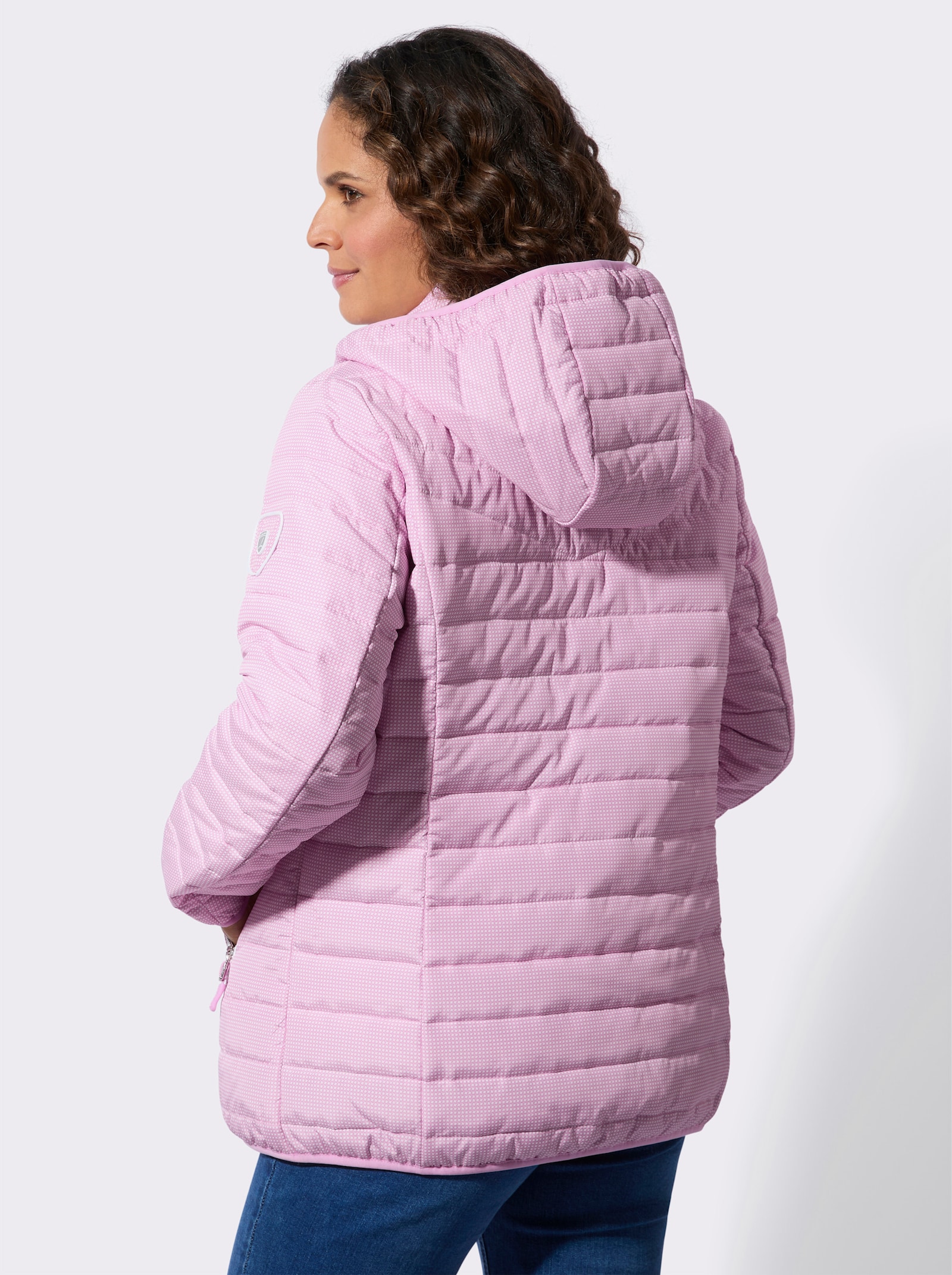 Gewatteerde jas met afneembare capuchon - orchidee-wit-bedrukt