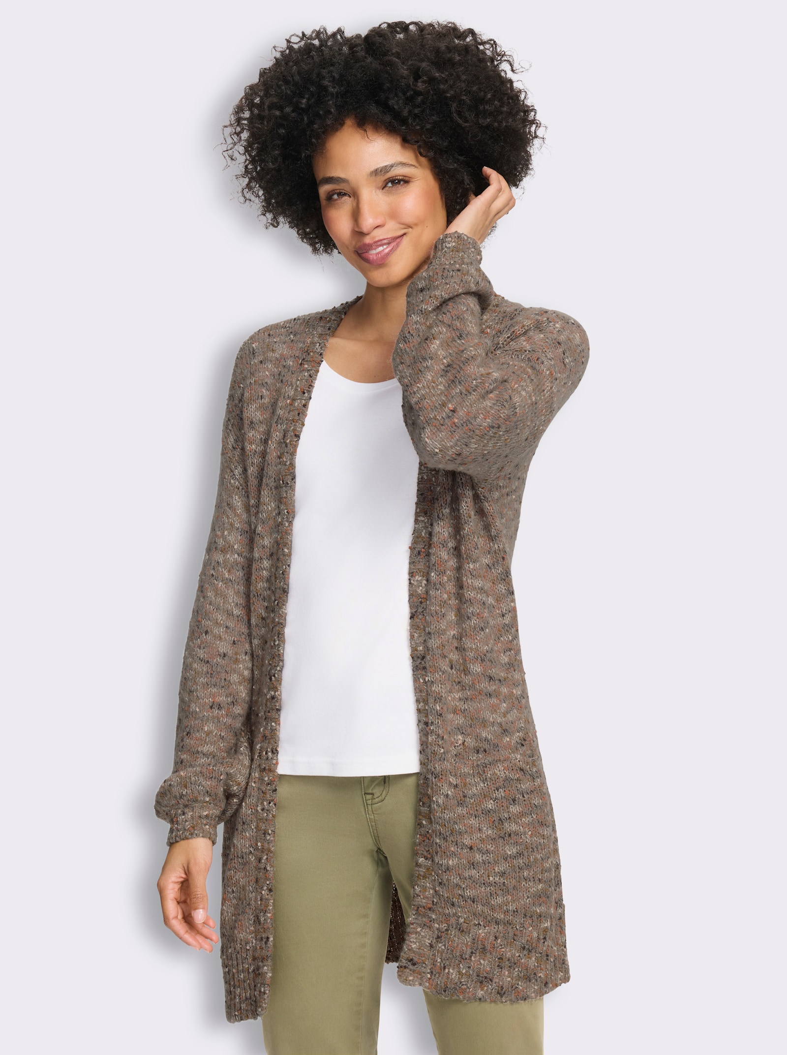 heine Strickjacke aus Bouclé-Garn - taupe-papaya-meliert