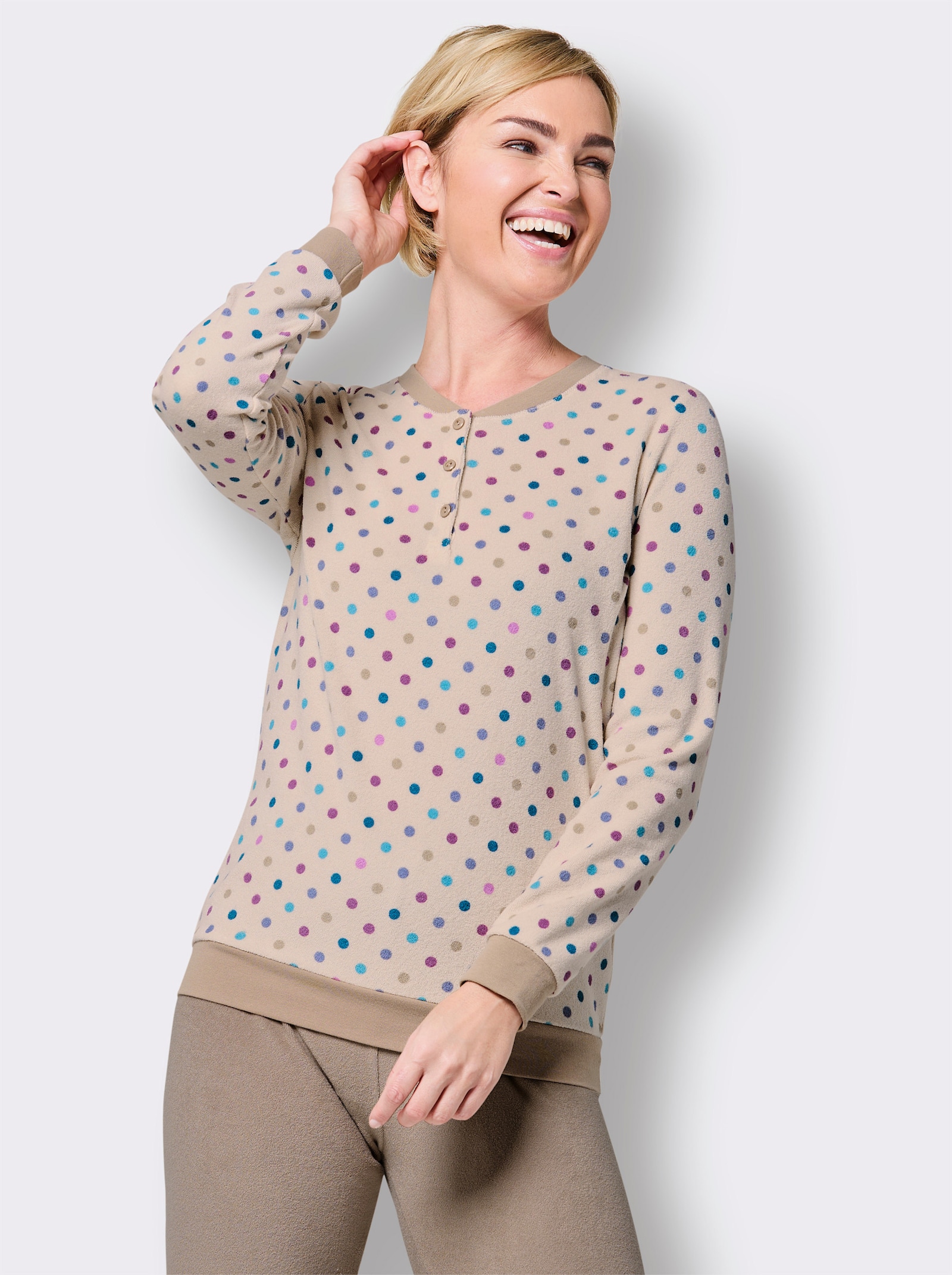 wäschepur Schlafanzug mit Punktemuster - elfenbein-sesam-bedruckt