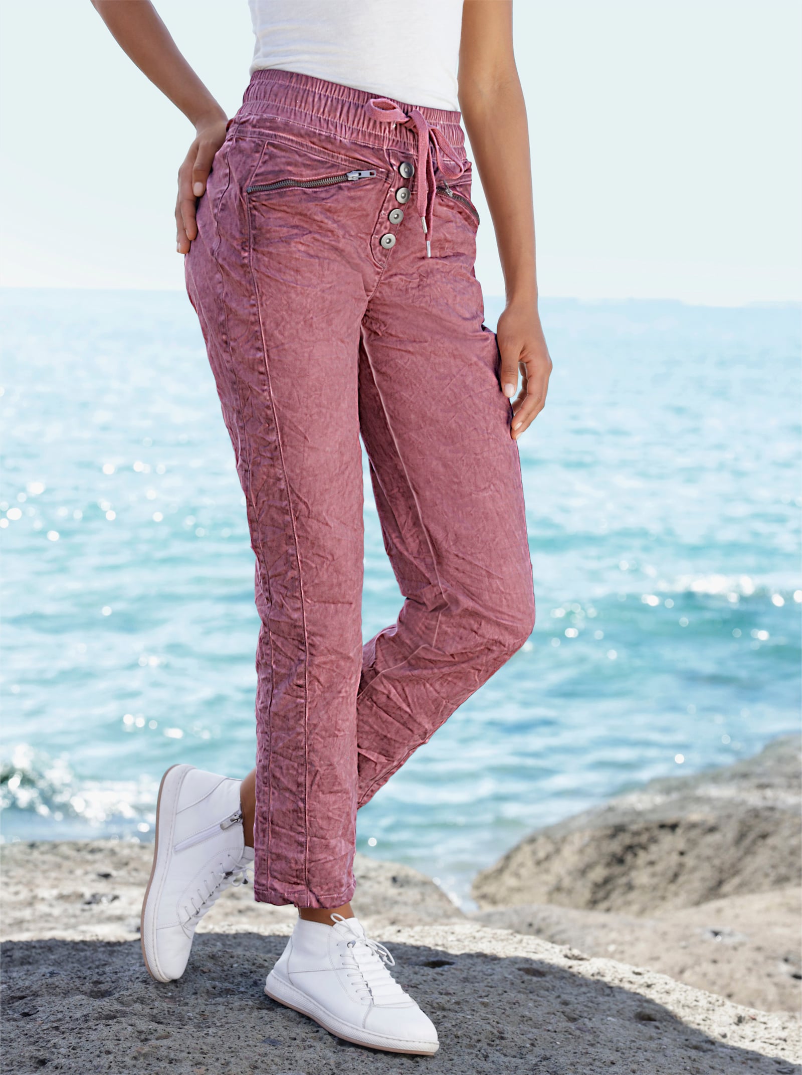 heine Comfortbroek van crinkle-stof - bordeaux