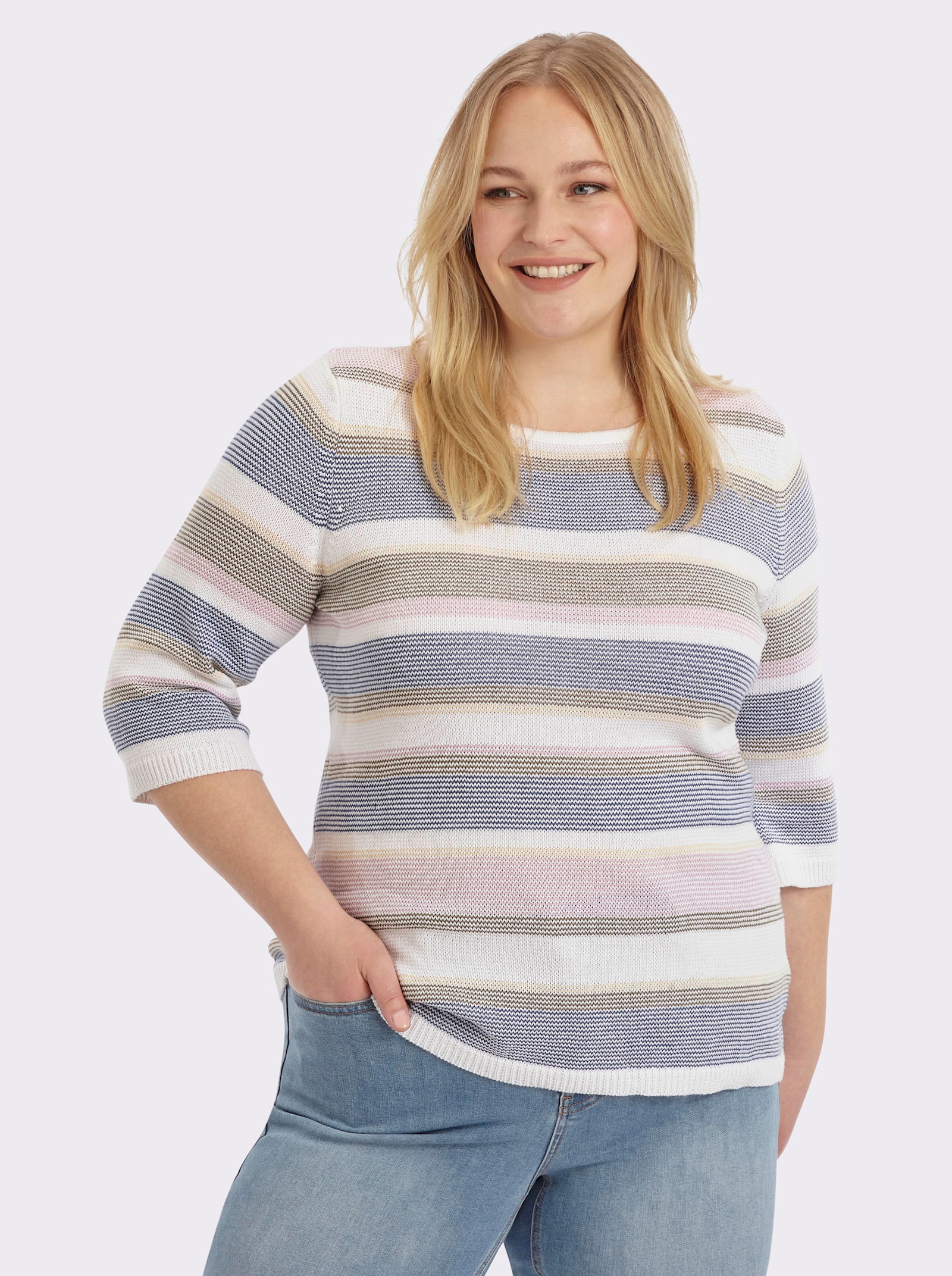 Streifenpullover mit garngefärbtem Muster - ecru-gestreift