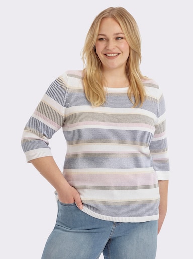 Streifenpullover mit garngefärbtem Muster - ecru-gestreift