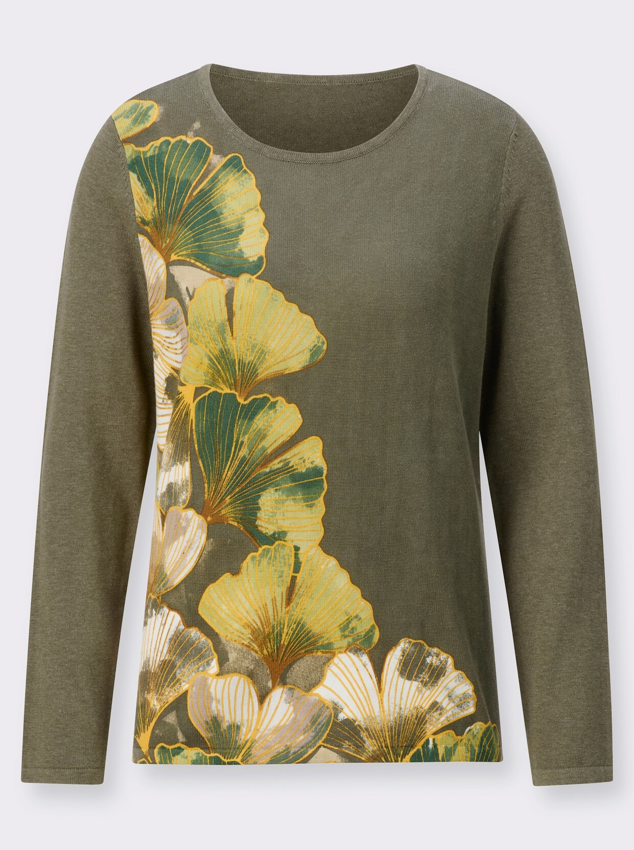 Pullover met ronde hals - kaki/rietgroen bedrukt