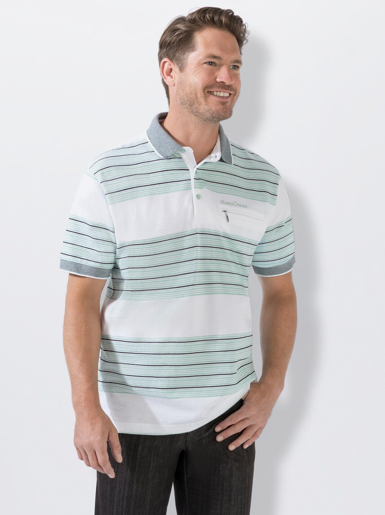 Marco Donati Kurzarm-Poloshirt - mint-gestreift