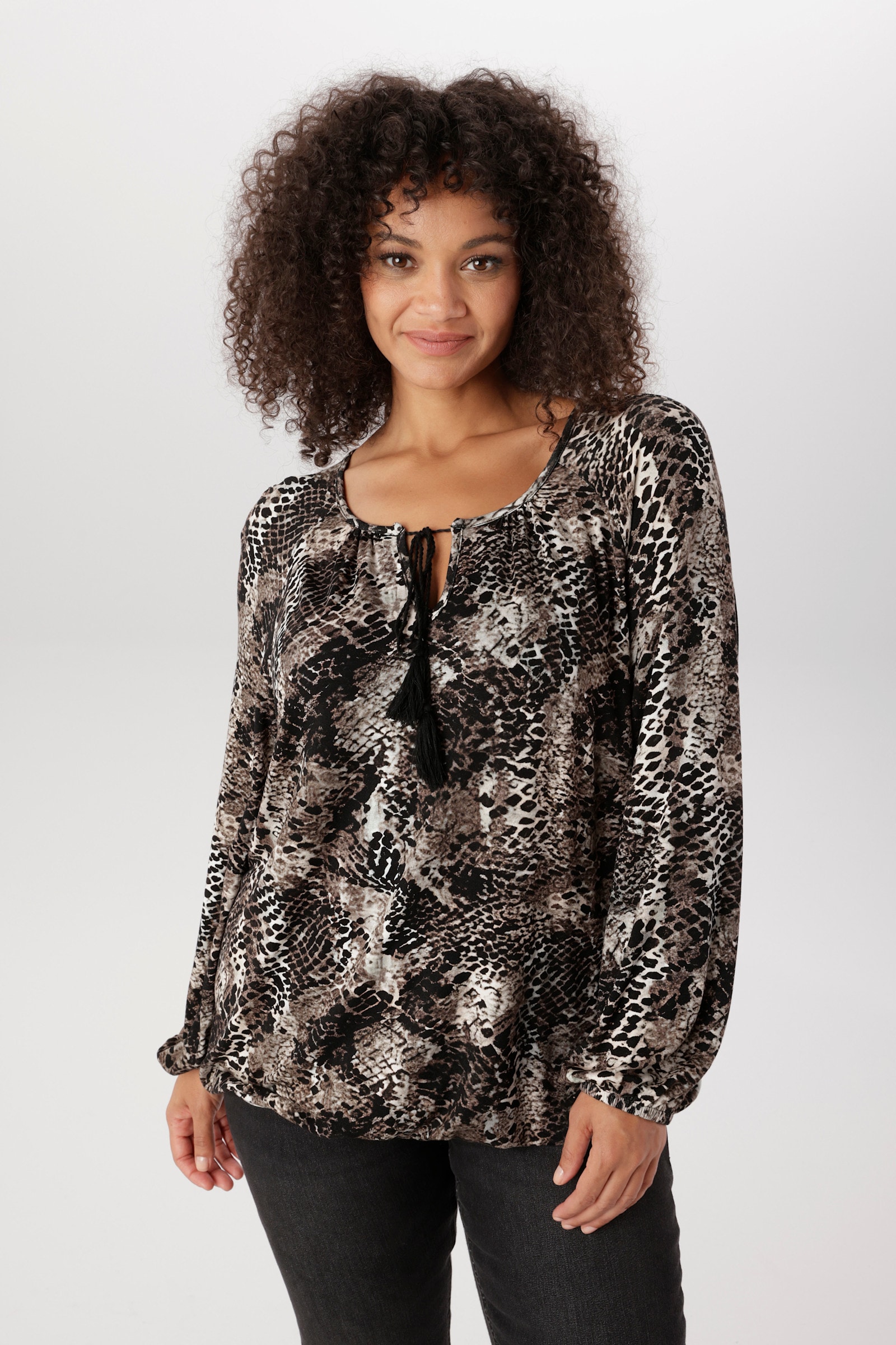 Aniston PLUS Langarmshirt - schwarz-weiß-beige-natur
