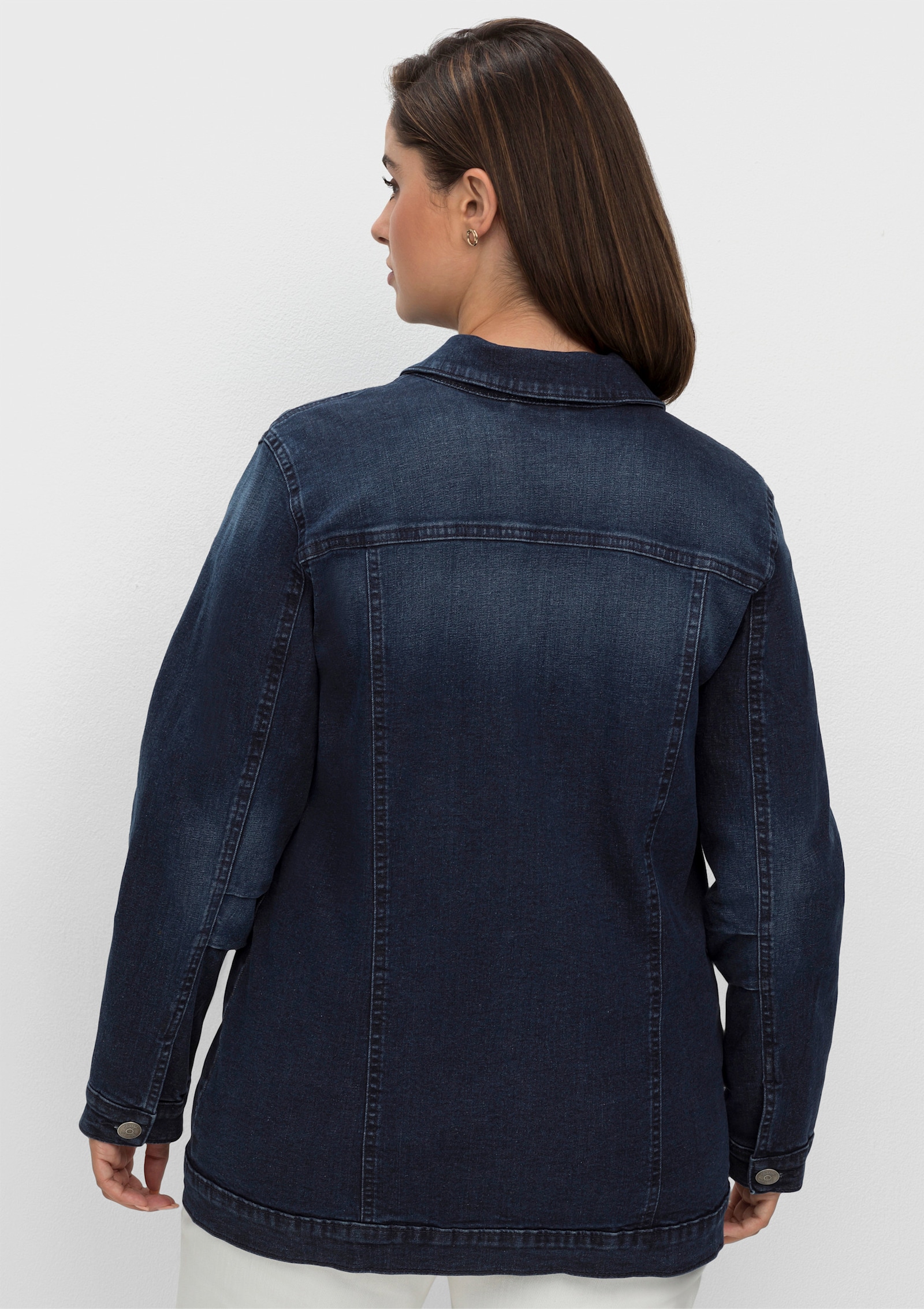 sheego Jeansjacke in taillierter Form - dark blue denim