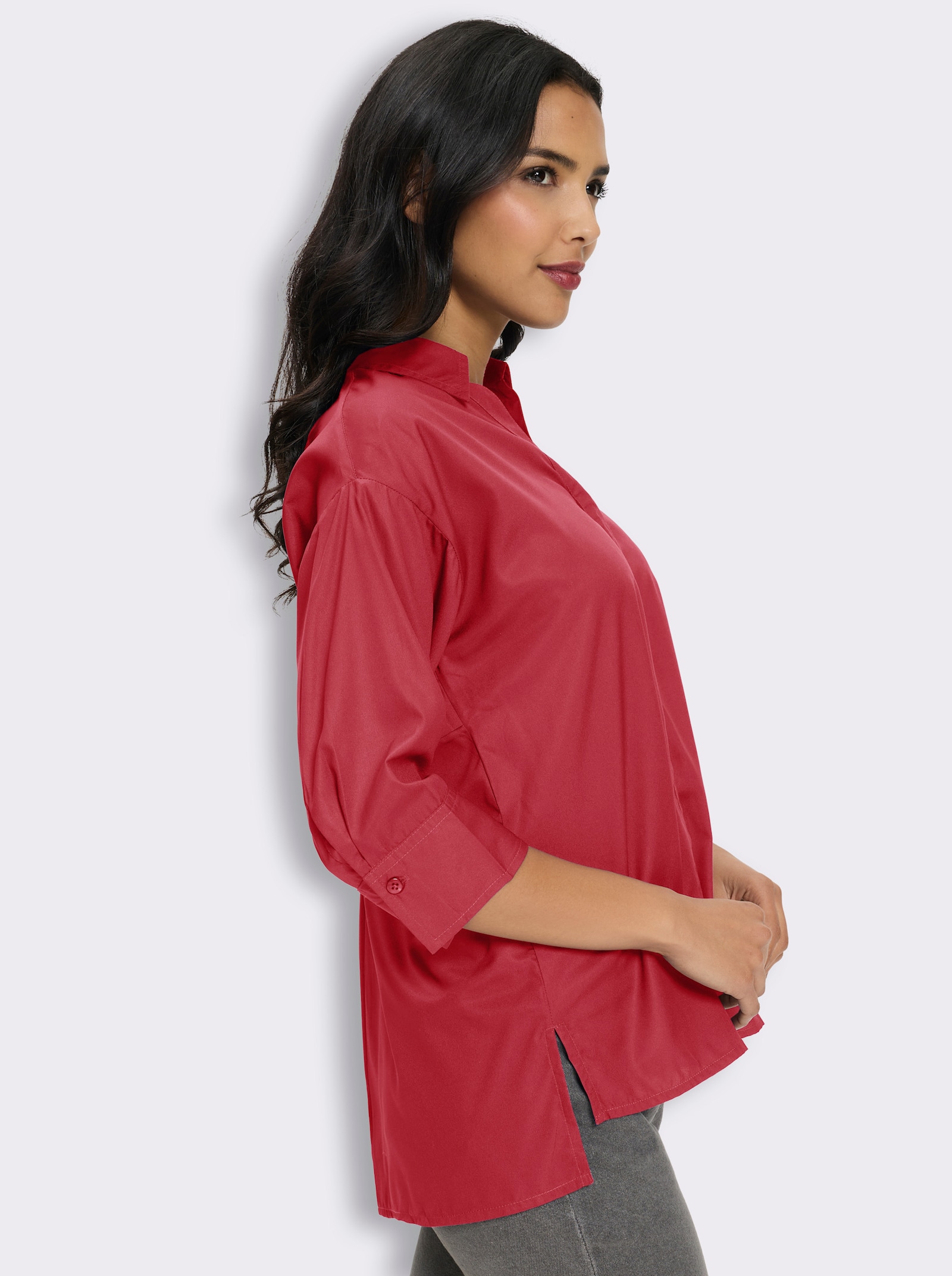 Longbluse mit Falte im Rückteil - erdbeere