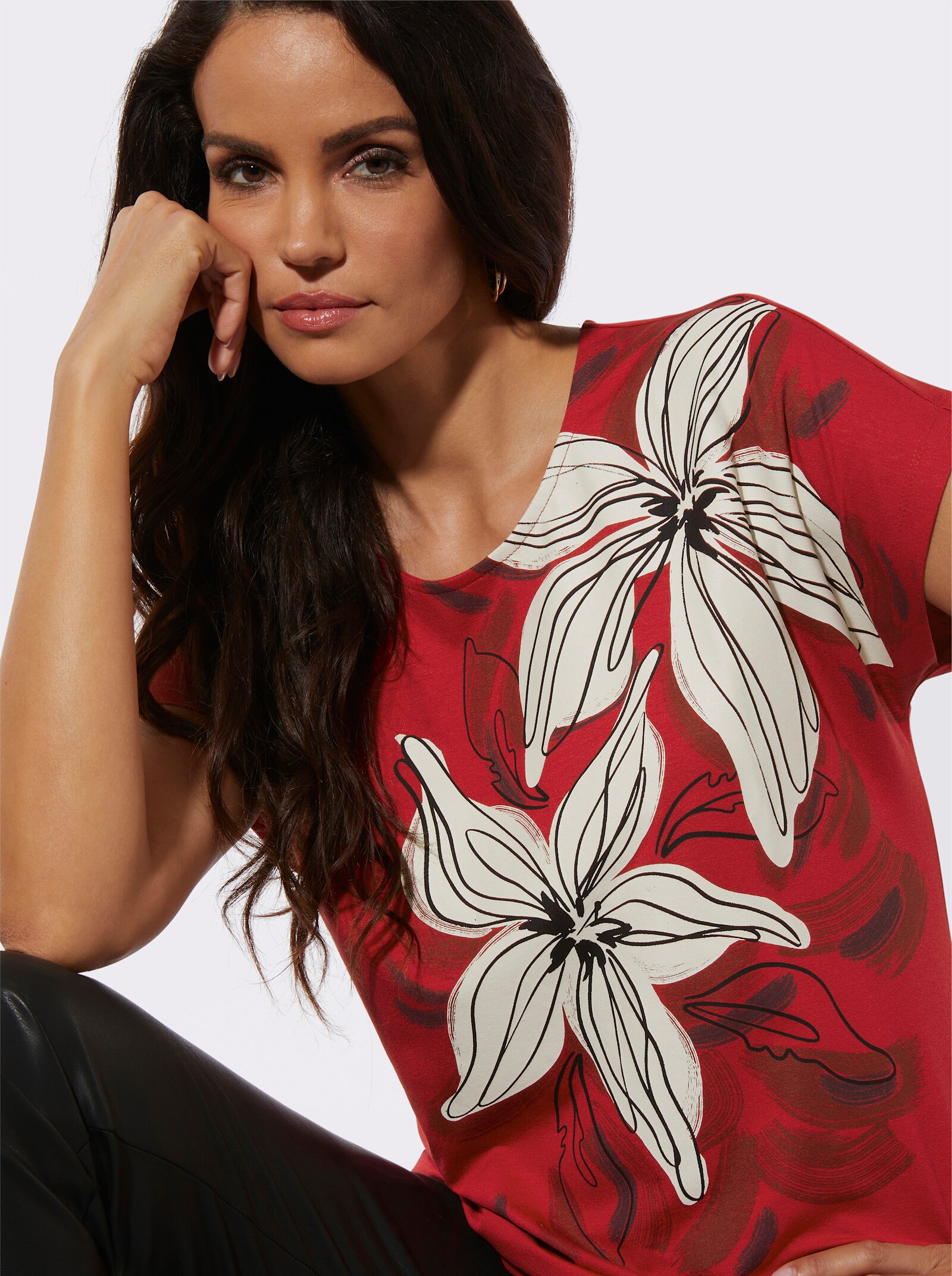  Print-Shirt in Stretch-Qualität - rot-champagner-bedruckt
