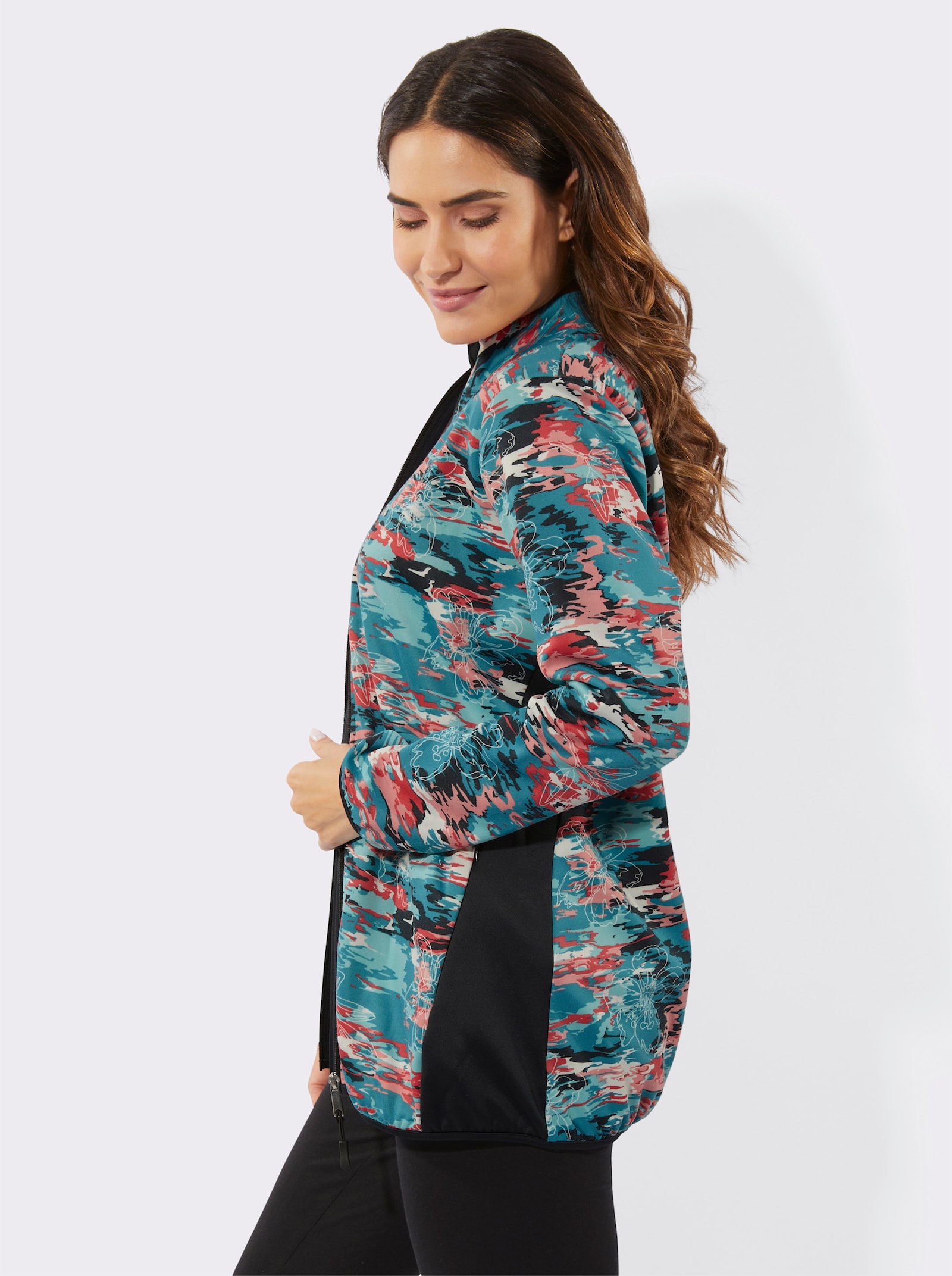 Sportovní bunda z prodyšného materiálu - ecru-petrolejová-potisk