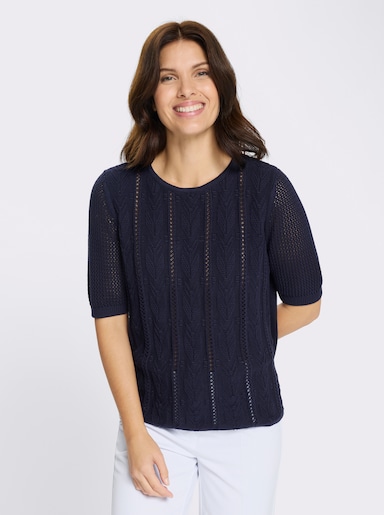 Ajourpullover aus reiner Baumwolle - marine