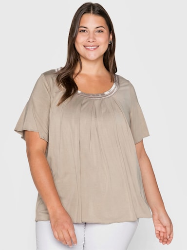 sheego Shirt met stolpplooi voor - beige