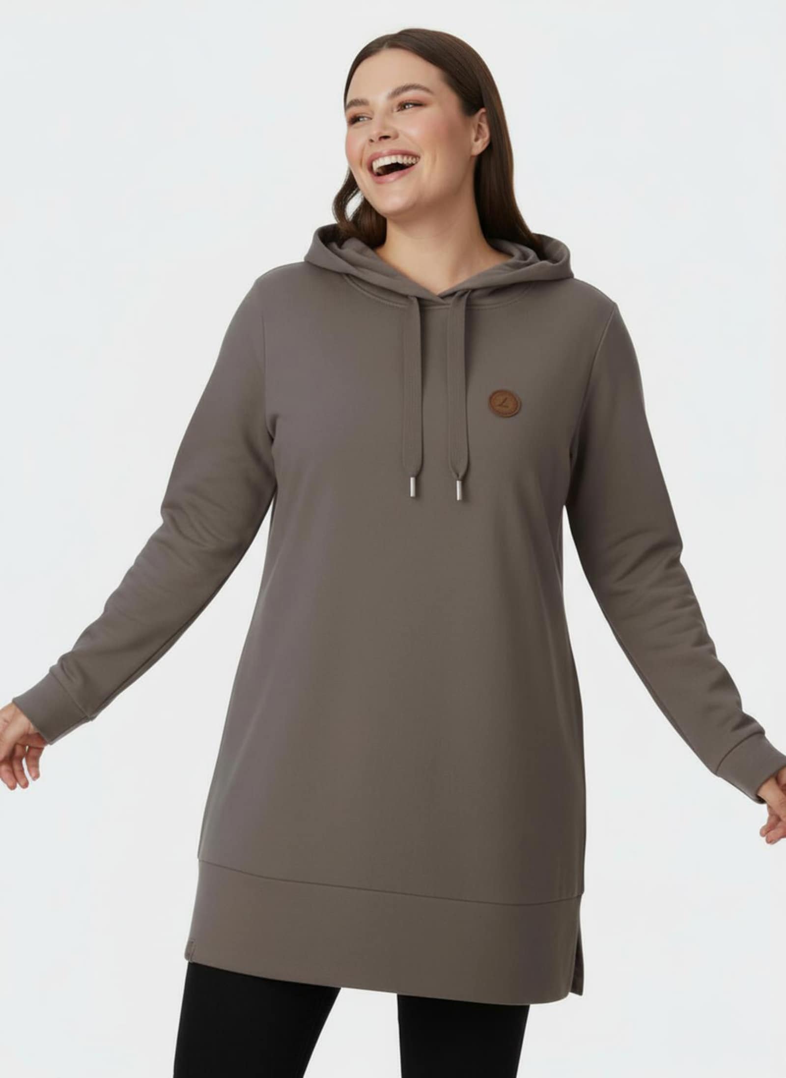 Longsweatshirt mit Kapuze - dunkeltaupe