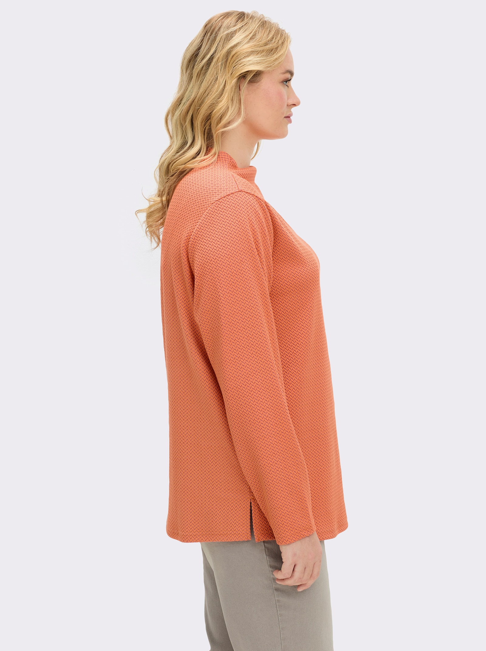 sheego Sweatshirt mit Fischgrät-Jacquardmuster - kirsche-orange-gemustert