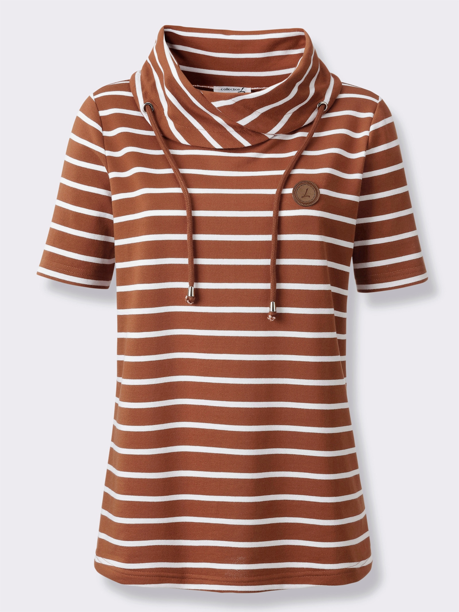 Sweatshirt mit Rollkragen - cognac-weiß-gestreift