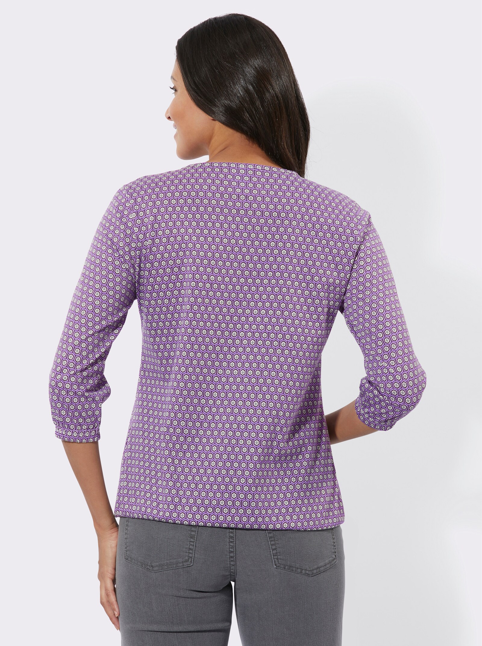 Shirt met 3/4-mouwen en minimalistisch patroon - lila/aubergine bedrukt