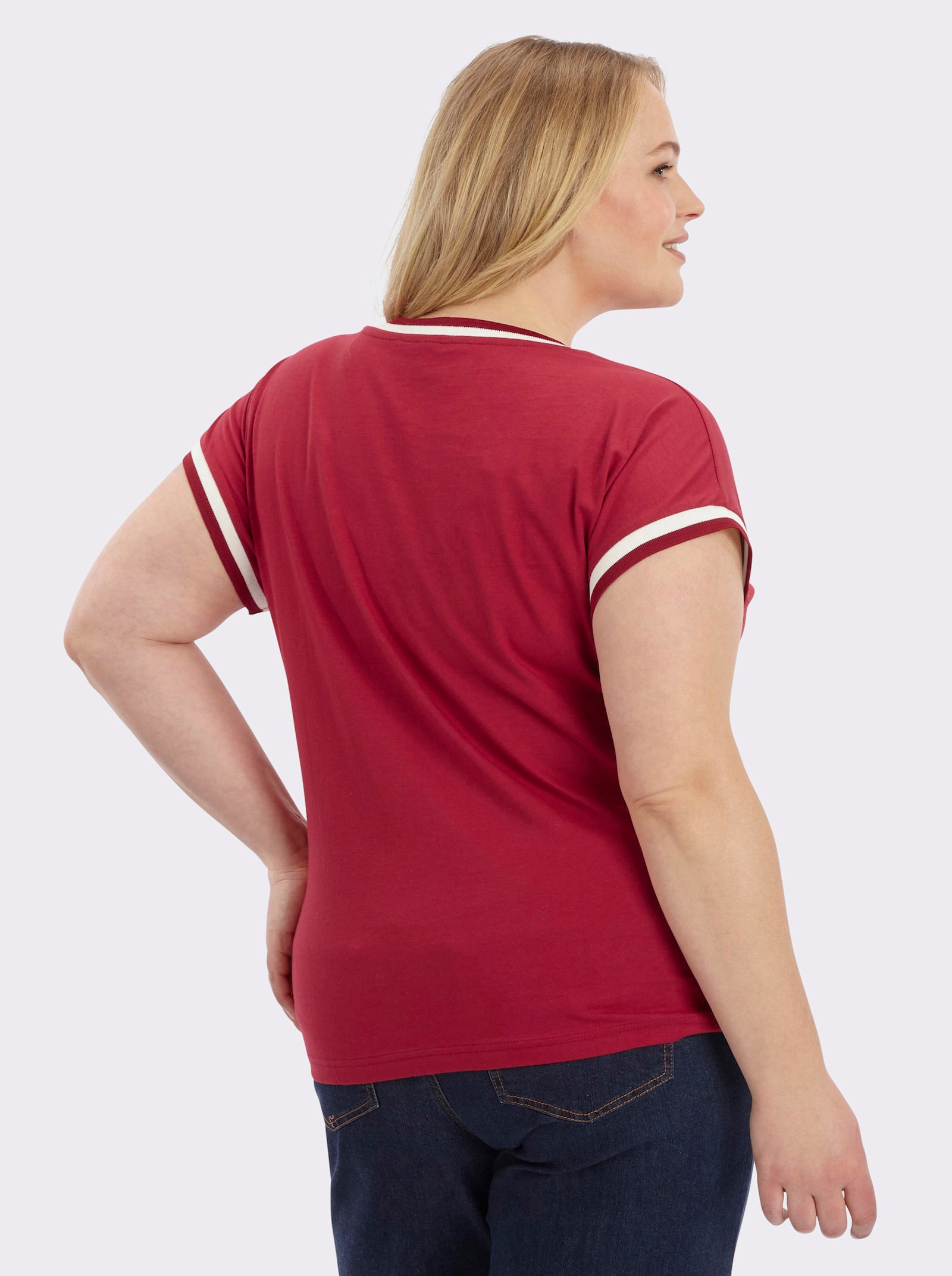 Kurzarmshirt mit Zierband - kirsche