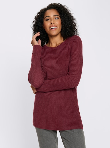 Longpullover in Ripp-Optik - dunkelrot