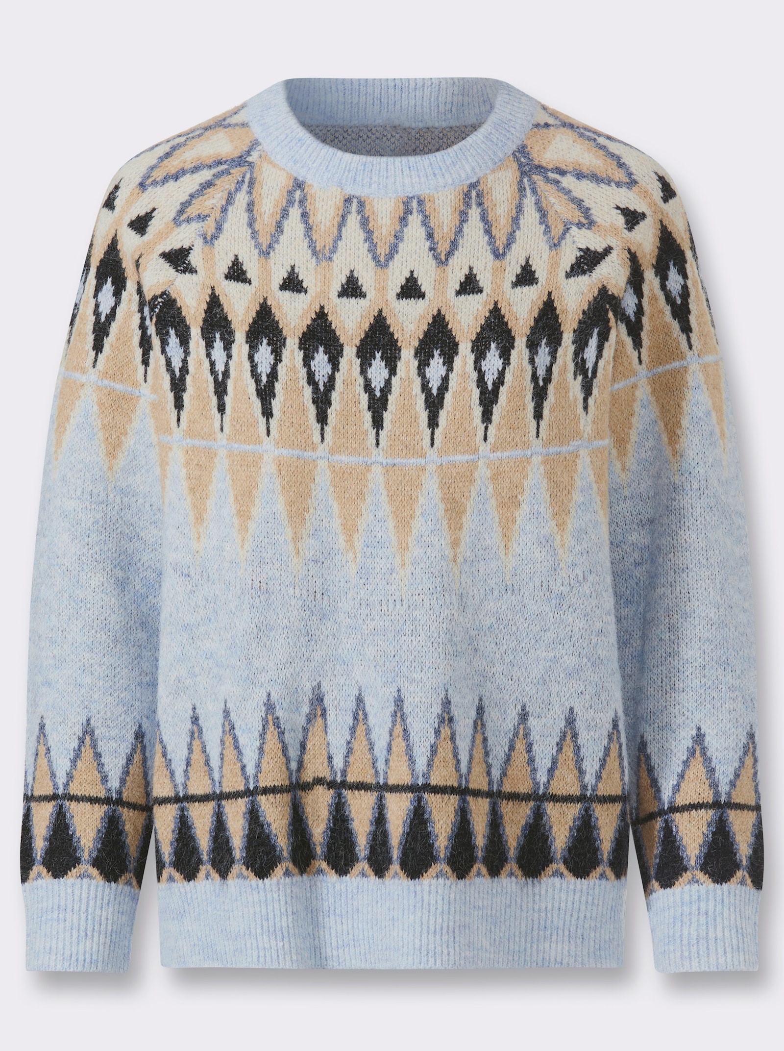 heine Norwegerpullover mit Fauschgarn - bleu-camel-gemustert