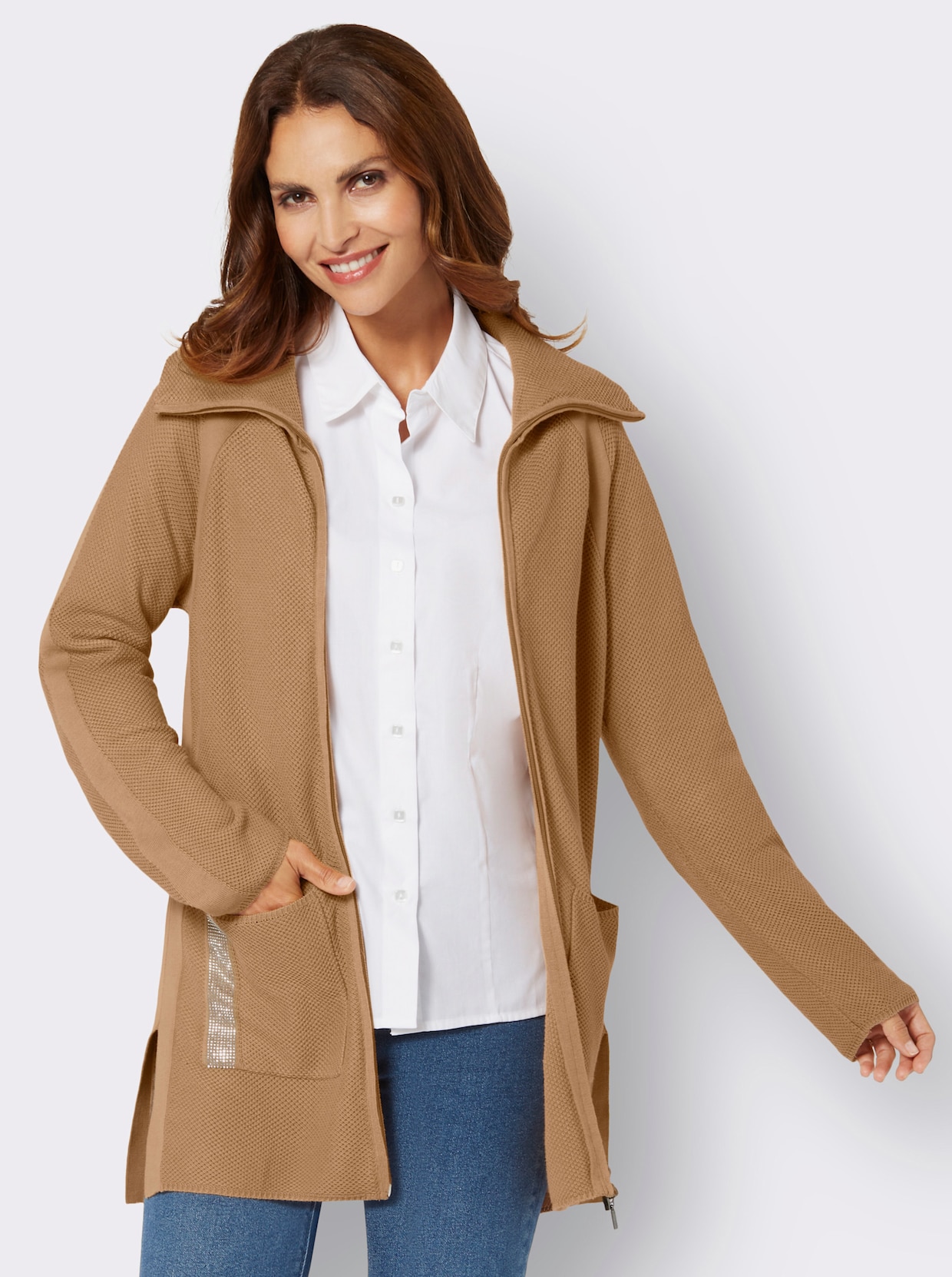 Long-Strickjacke - camel