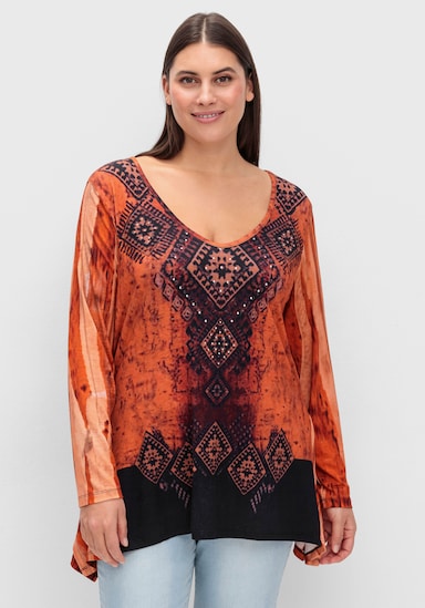 Zipfelshirt seitlich länger - schwarz-rost-gemustert