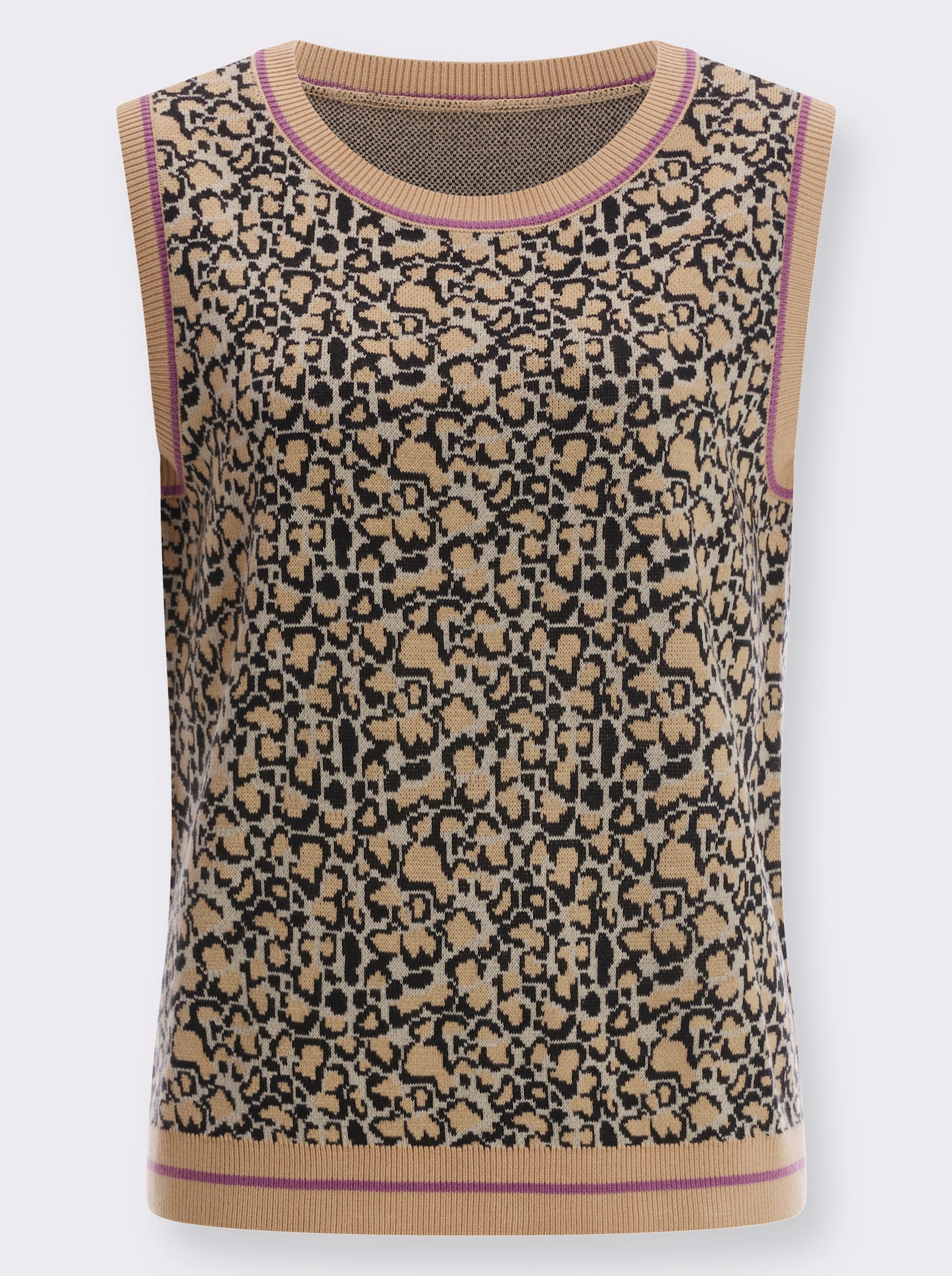 Slip-over met dierendessin - beige/zwart gedessineerd