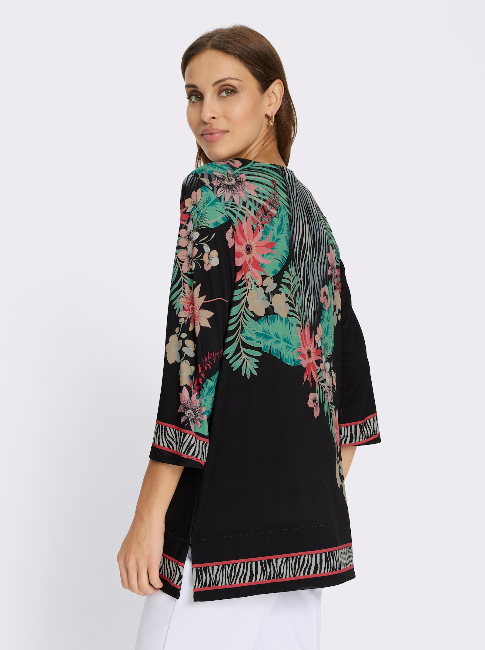 Tunikashirt mit Pailletten - schwarz-flamingo-bedruckt