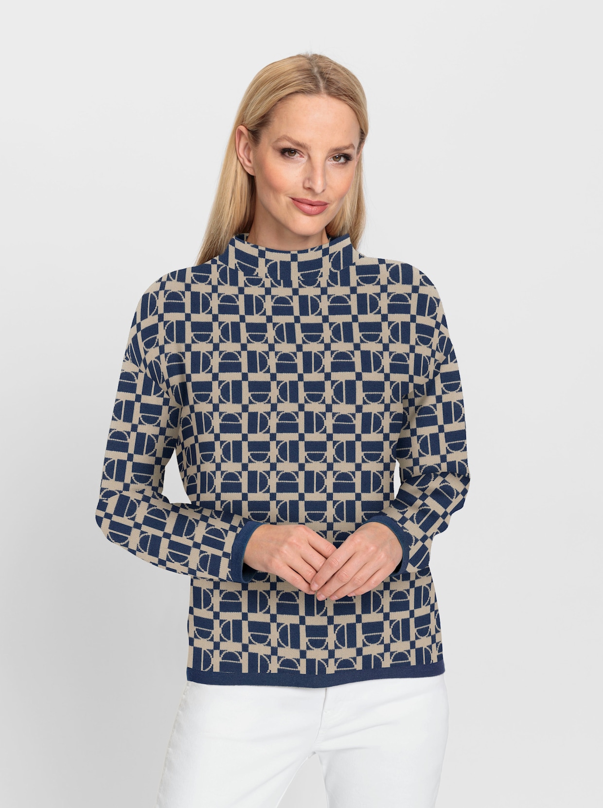 heine Jacquard-Pullover - dunkelblau-beige-gemustert