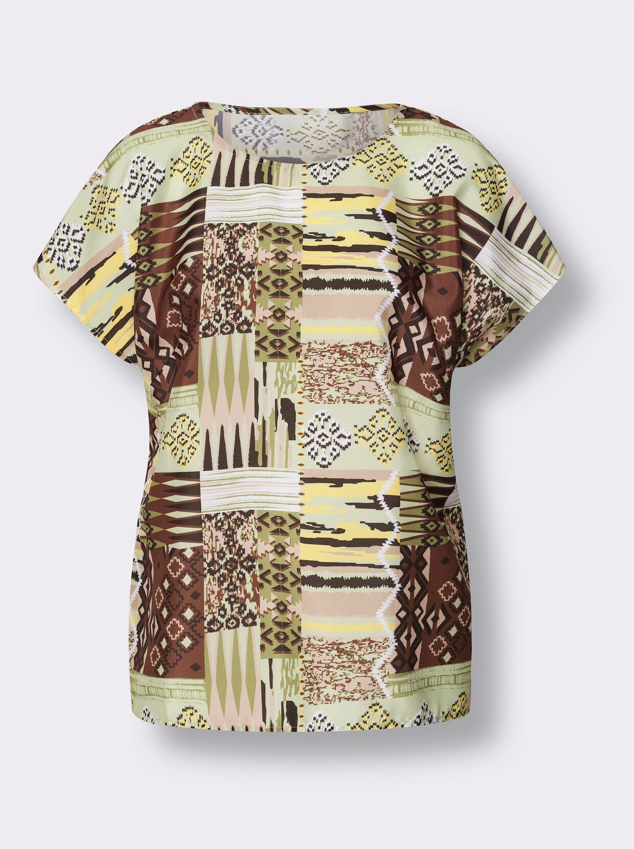 Comfortabele blouse - rietgroen/bruin geprint
