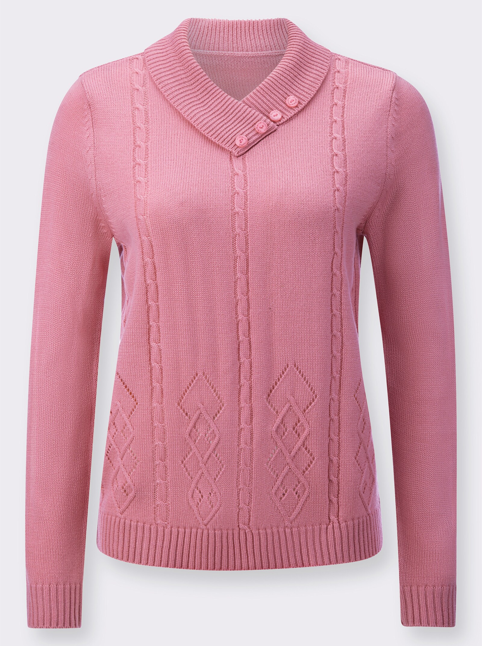 Pullover met V-hals en sierknopen - oudroze
